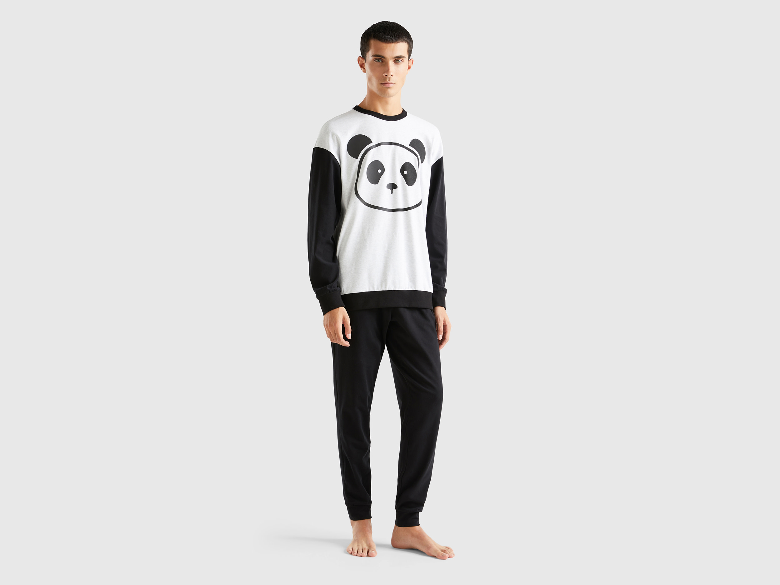 Benetton, Two-tone Pyjamas With Panda Print, size S, Multi-color, Men
