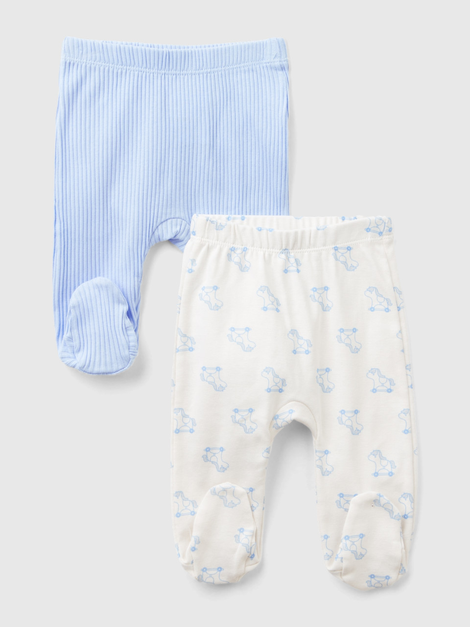 Benetton, Two Pairs Of Trousers In Organic Cotton, Light Blue, Kids