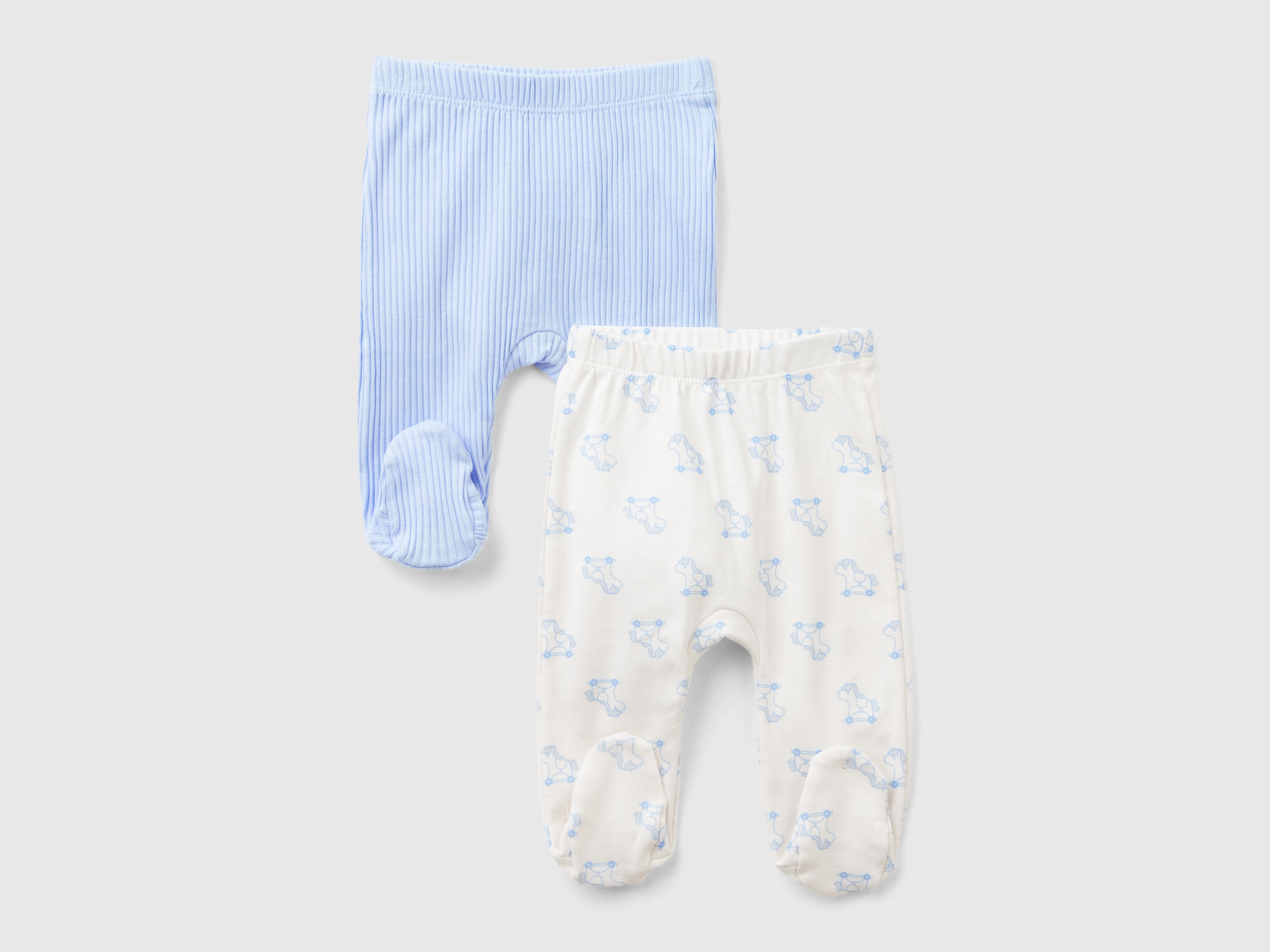 Image of Benetton, Two Pairs Of Trousers In Organic Cotton, size 82, Light Blue, Kids