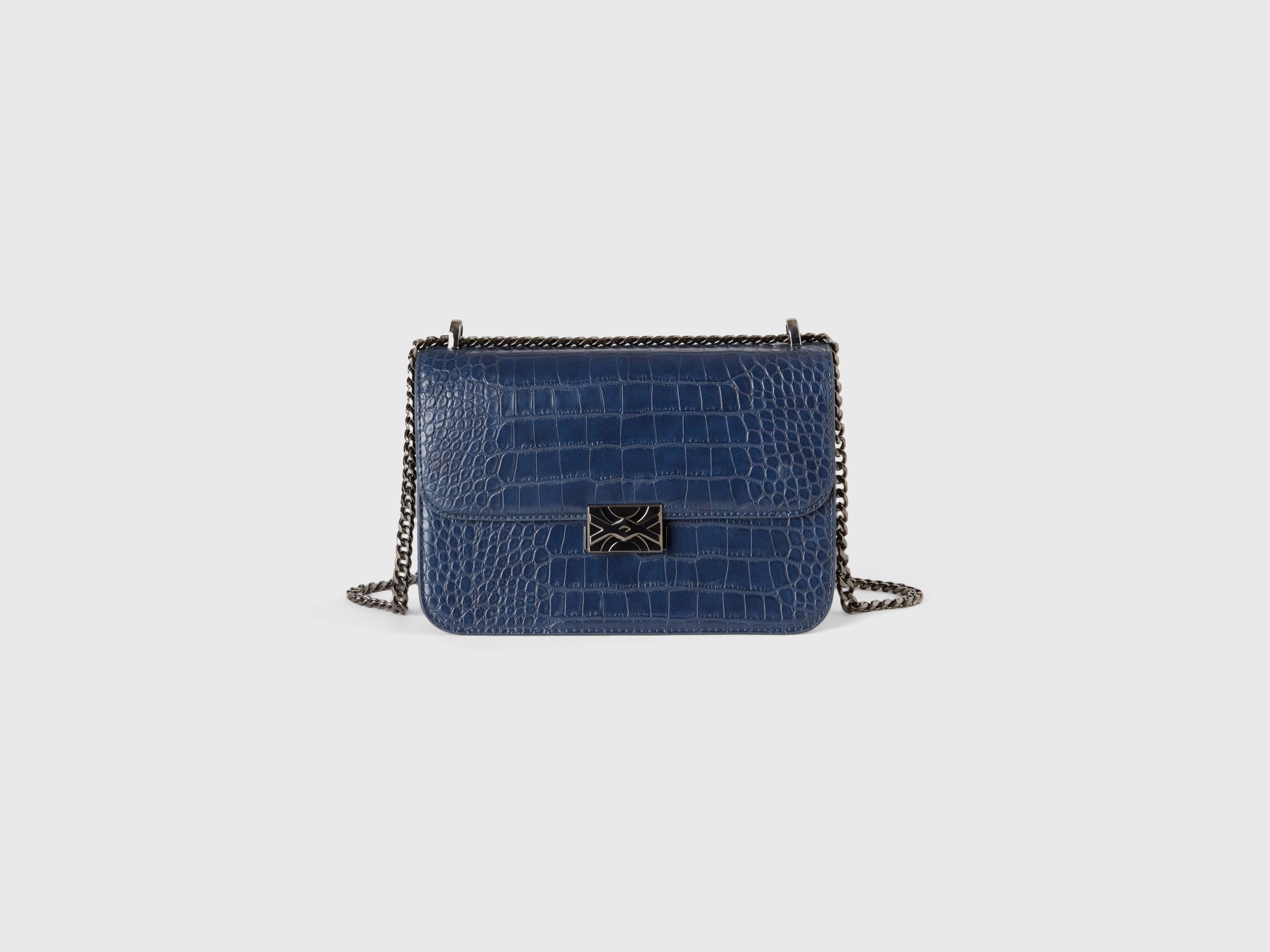 Benetton, Large Dark Blue Be Bag With Crocodile Print, size OS, Dark Blue, Women