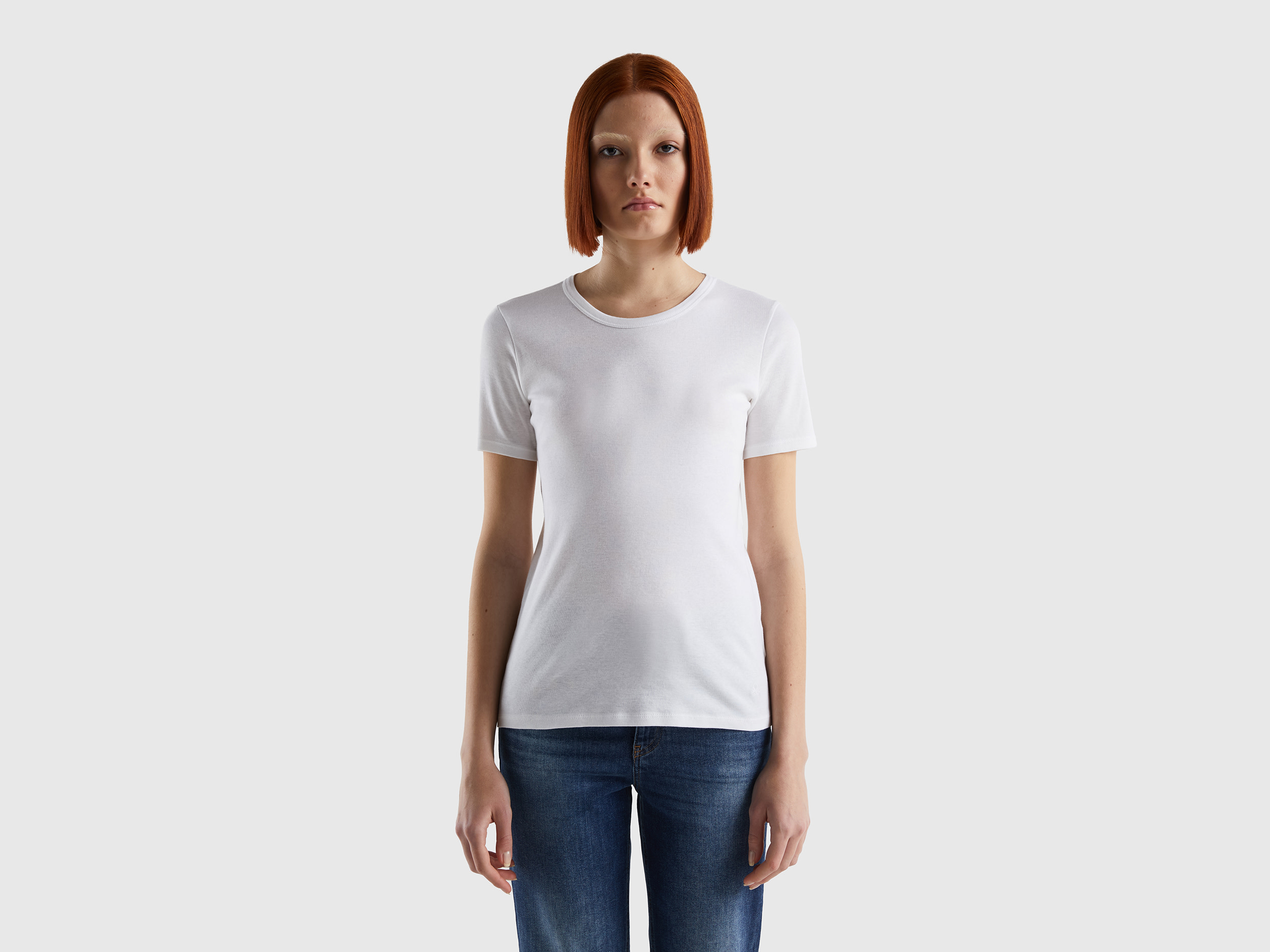 Benetton, Long Fiber Cotton T-shirt, size M, White, Women