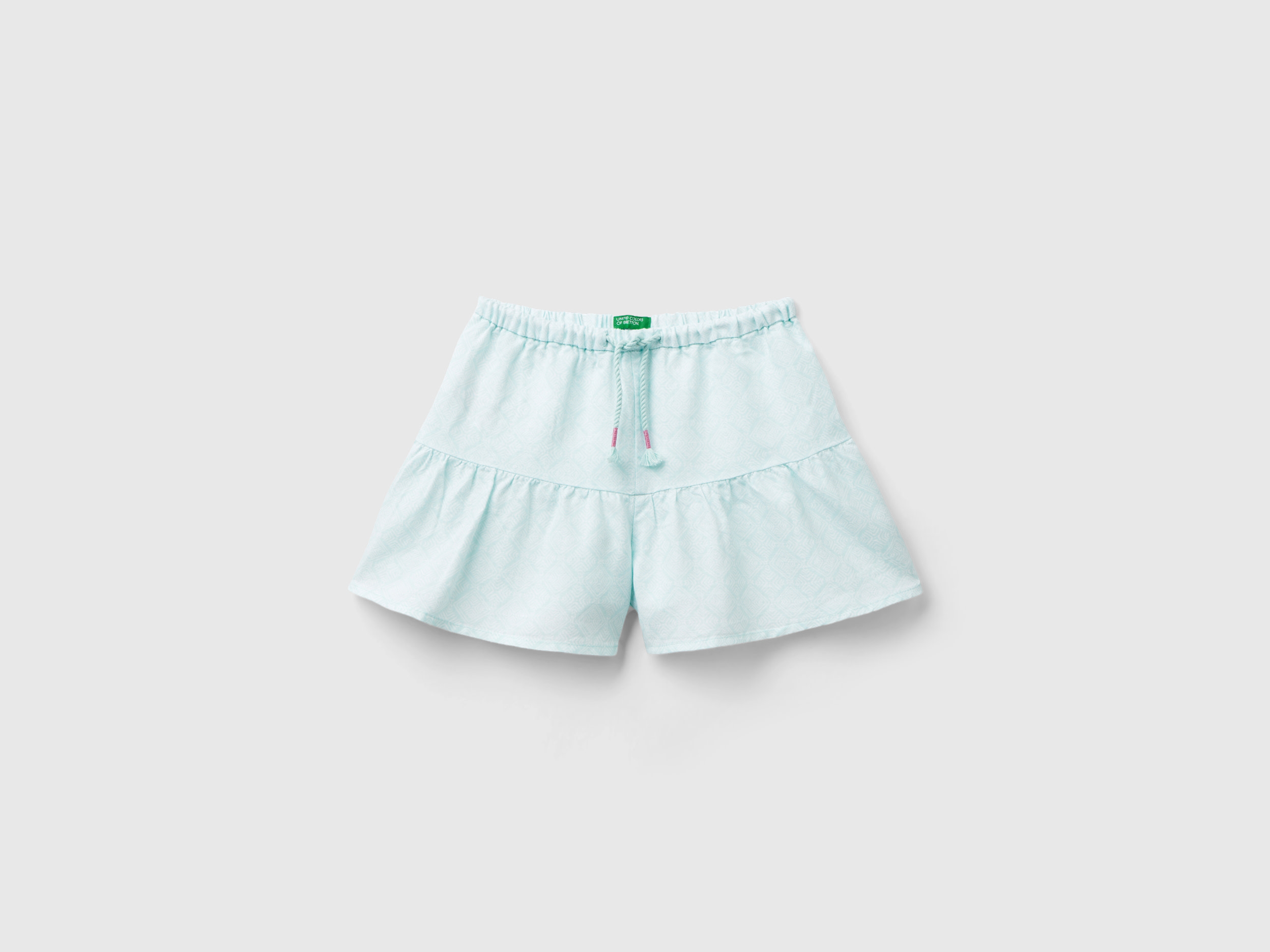 Benetton, Bermuda Fantasia In Misto Lino, Verde Acqua, Bambini
