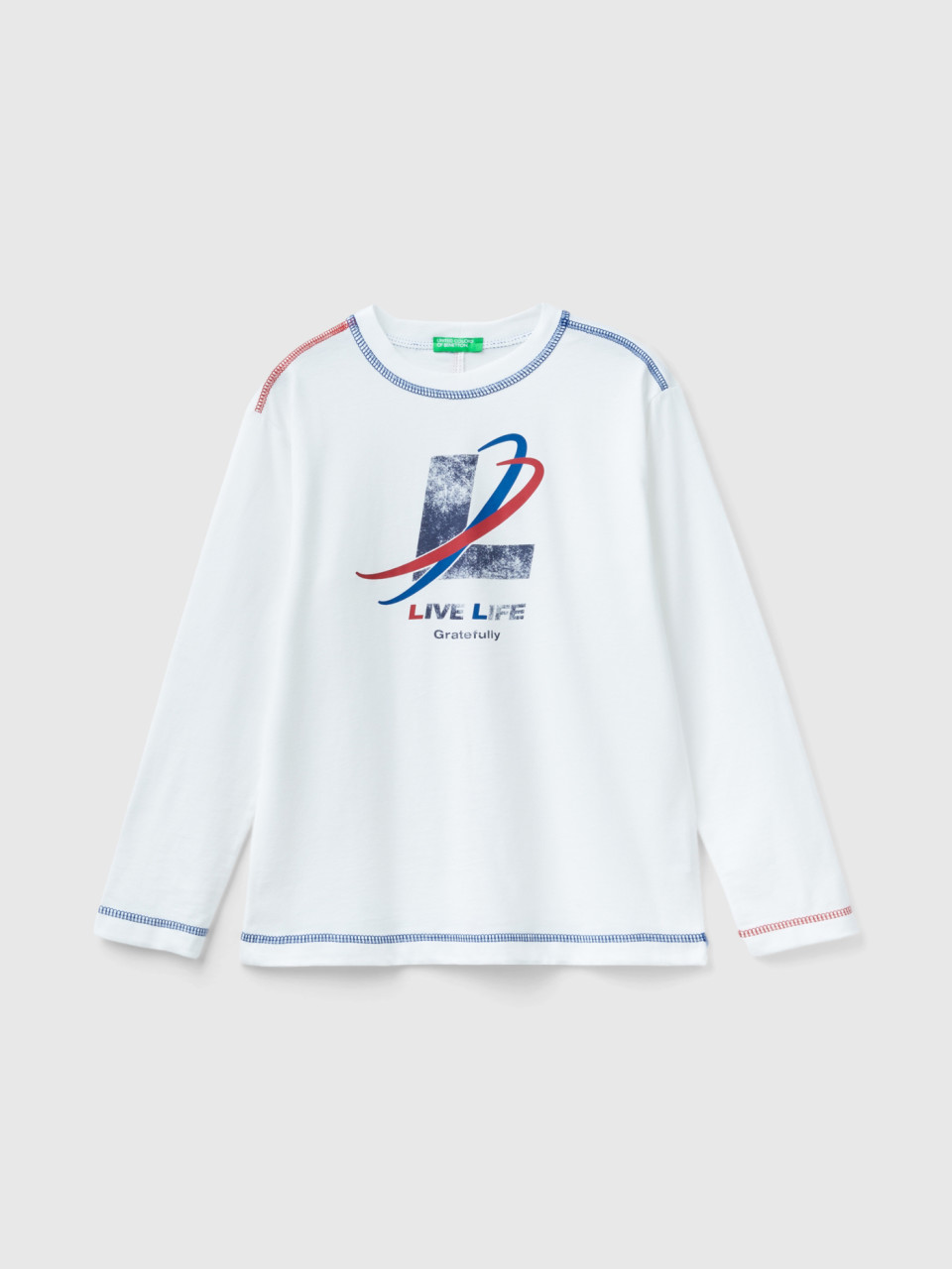 Benetton, Shirt Mit Slogan-print, Weiss, male