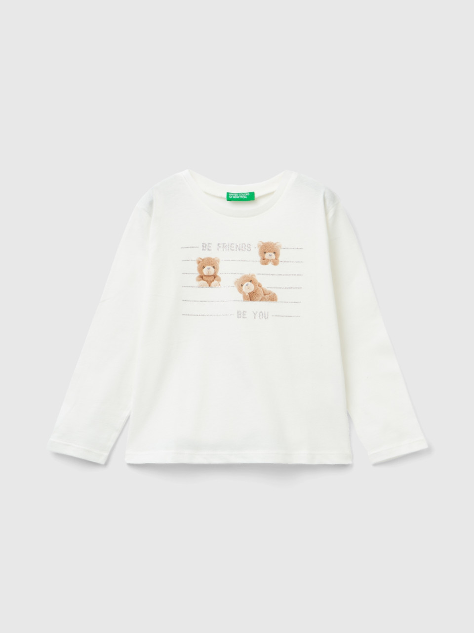 Benetton, T-shirt À Impression Photo, Crème, Enfants