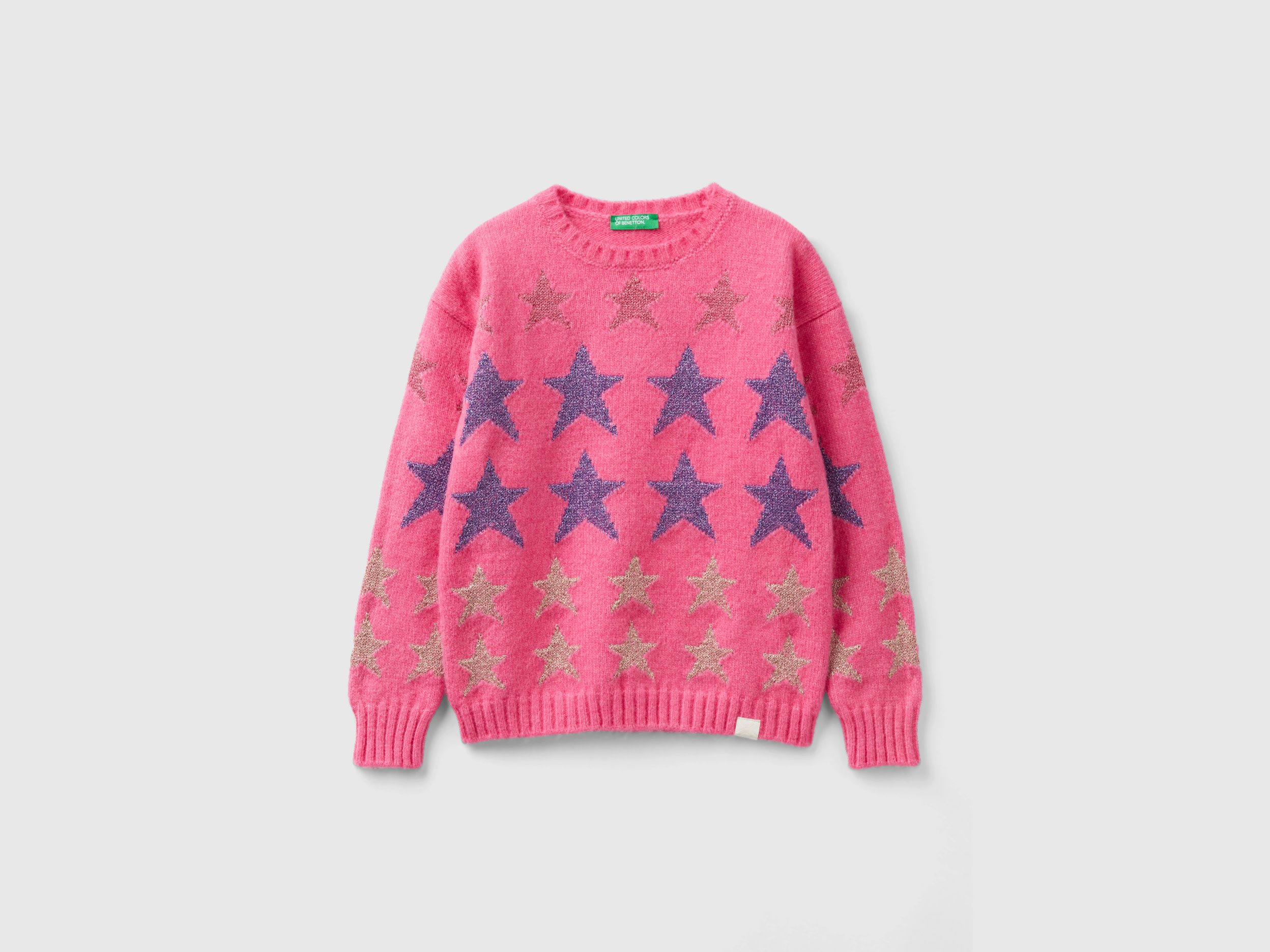 Benetton, Sweater With Lurex Stars, size L, Fuchsia, Kids