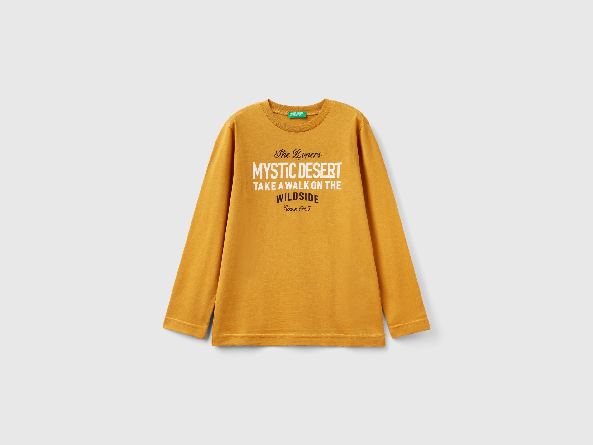 Benetton, Long Sleeve T-shirt In Organic Cotton, size M, Mustard, Kids