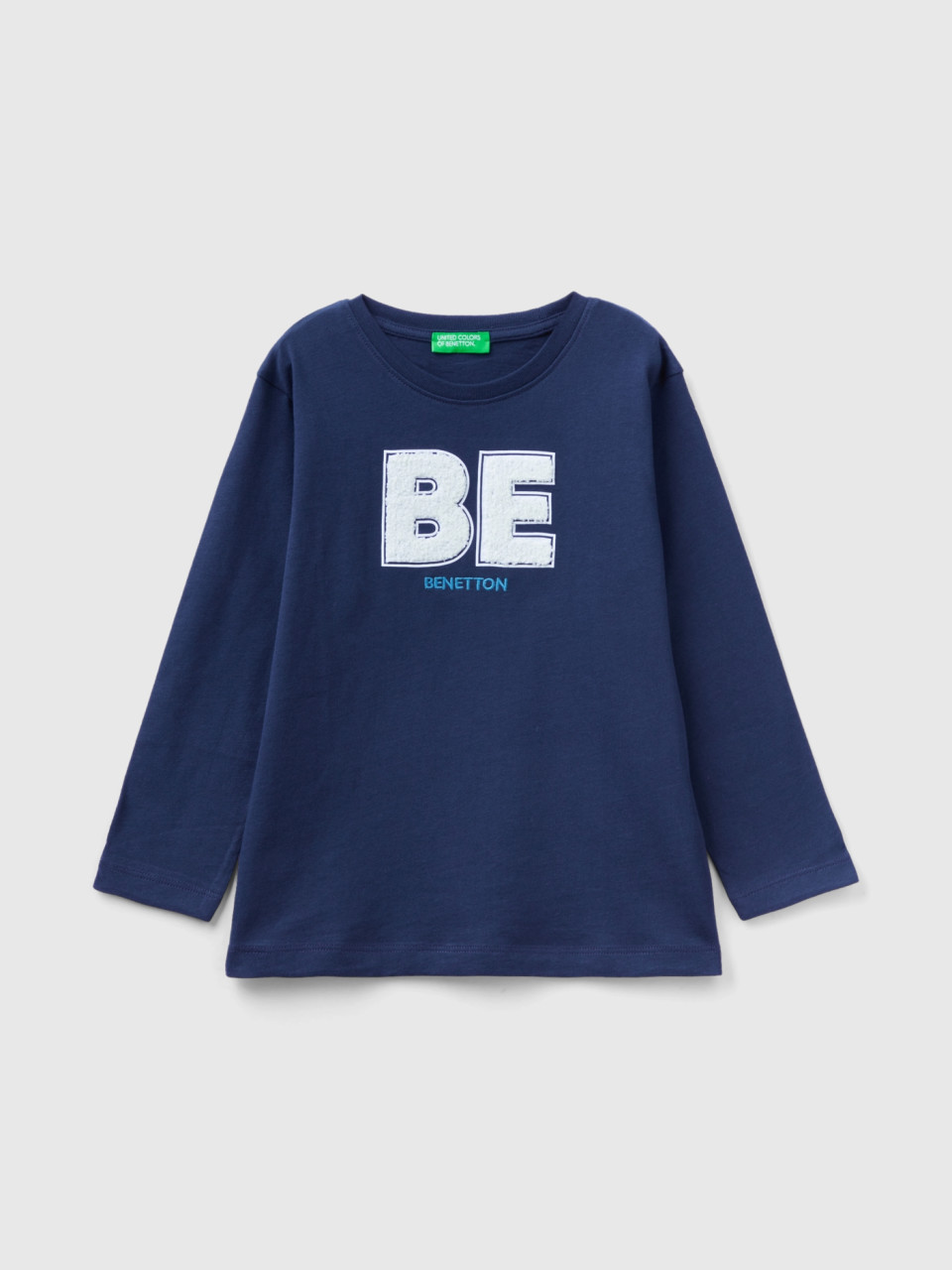 Benetton, T-shirt With Terry Embroidery, Dark Blue, Kids