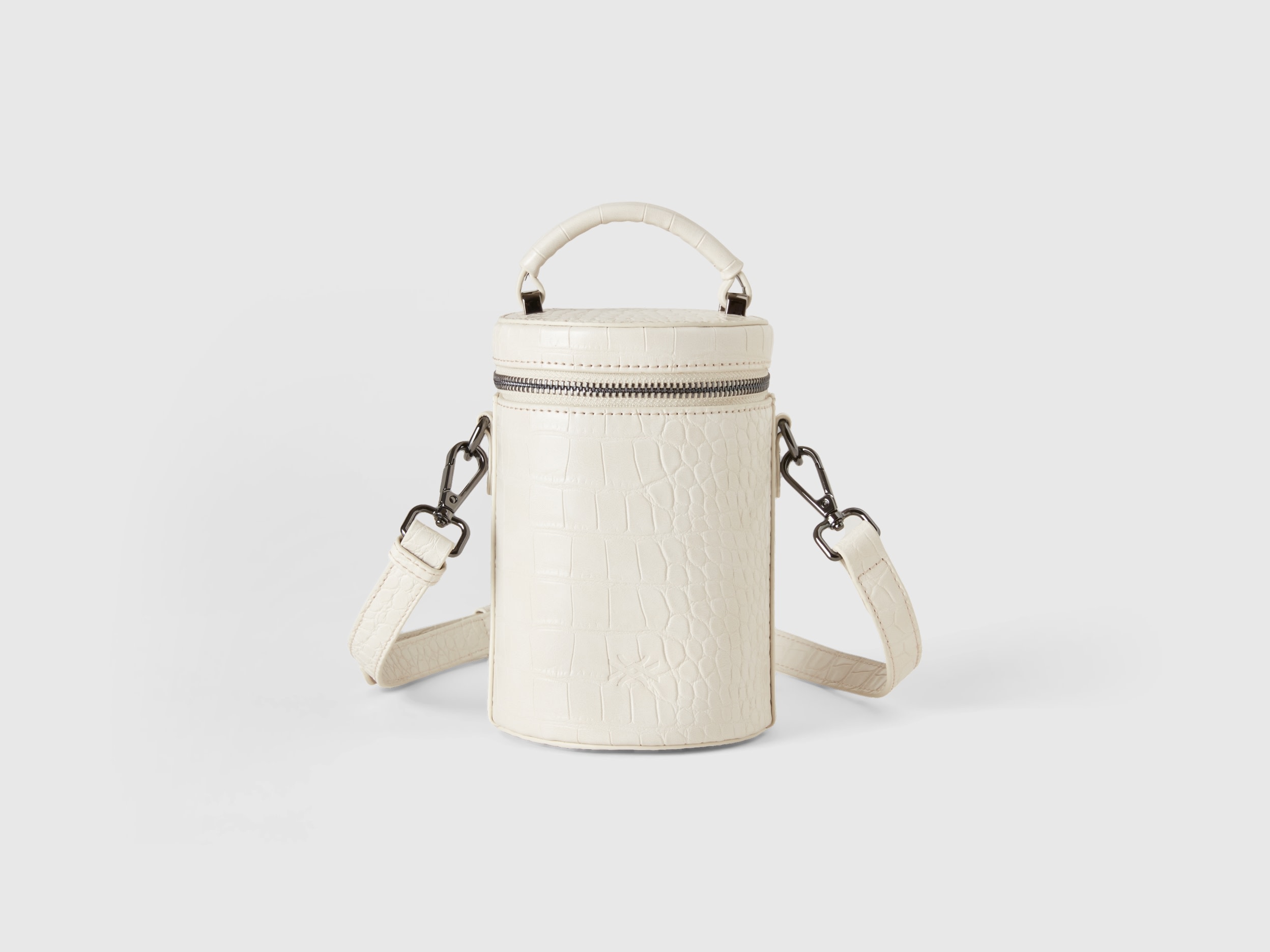Benetton, Mini Cream Cylinder Bag With Crocodile Print, size OS, Creamy White, Women