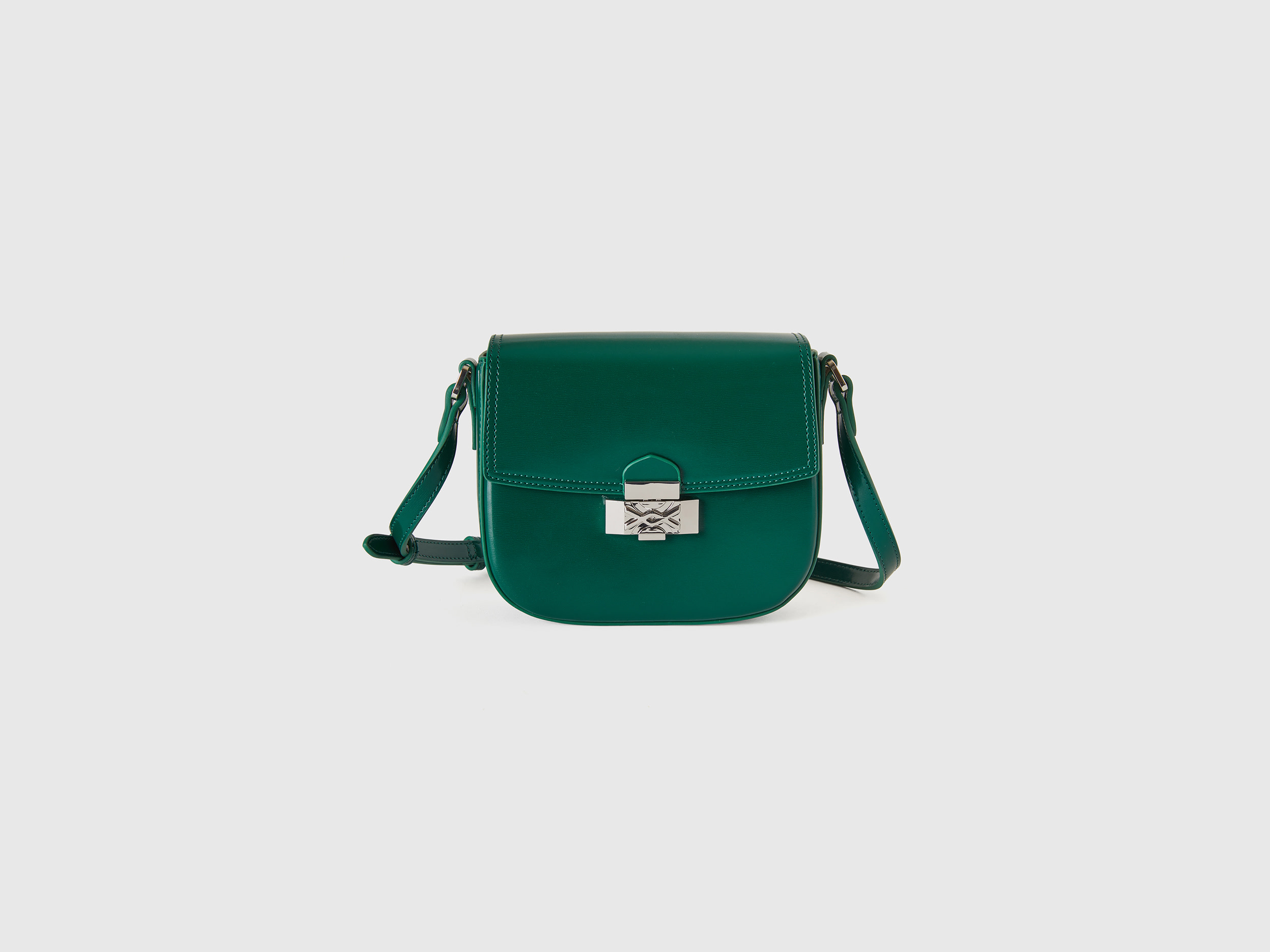 Benetton, Borsa Piccola A Tracolla Effetto Vernice, Verde Scuro, Donna