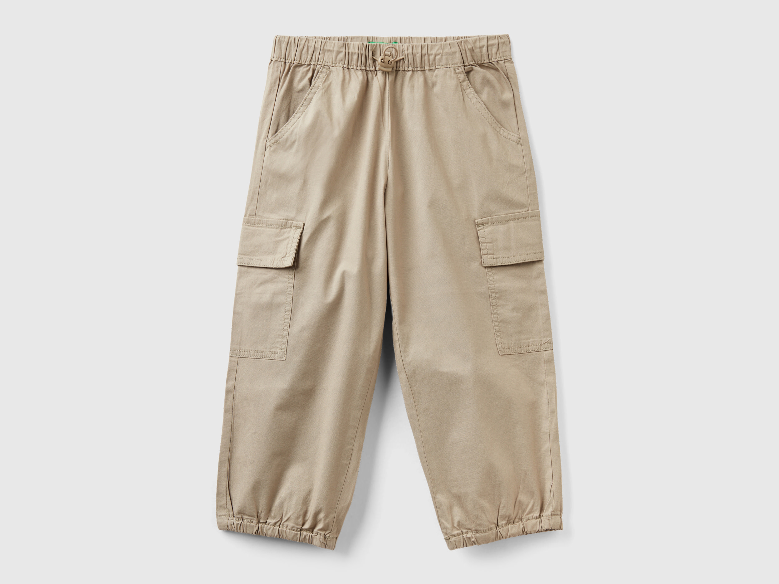 Benetton, Pantaloni Cargo In Cotone Stretch, Beige, Bambini
