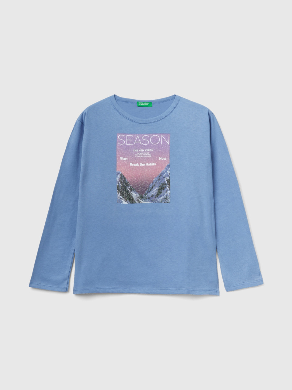 Benetton, T-shirt With Photographic Print, Light Blue, Kids