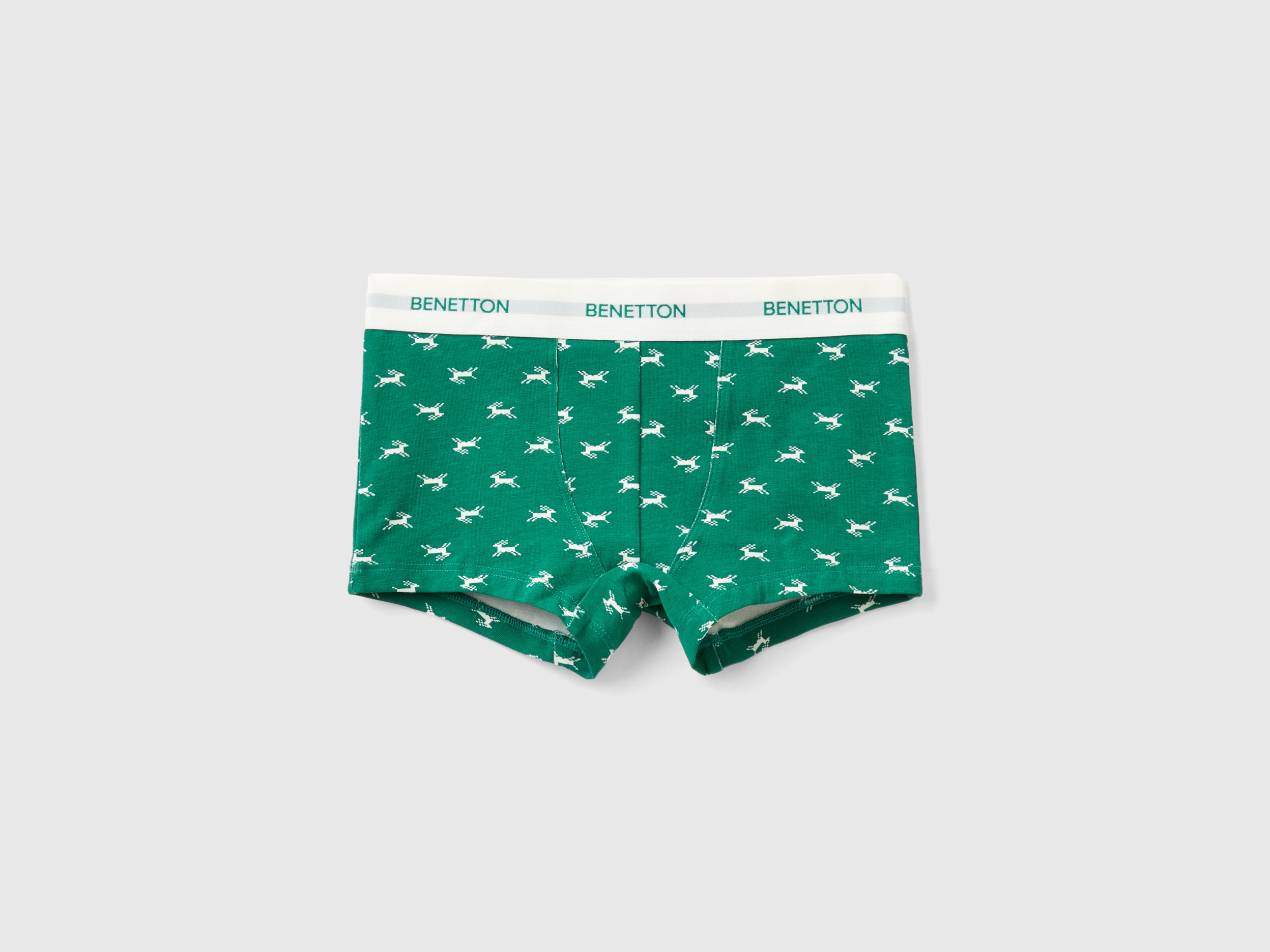 Benetton, Green Boxers With Reindeer Print, size M, Green, Kids