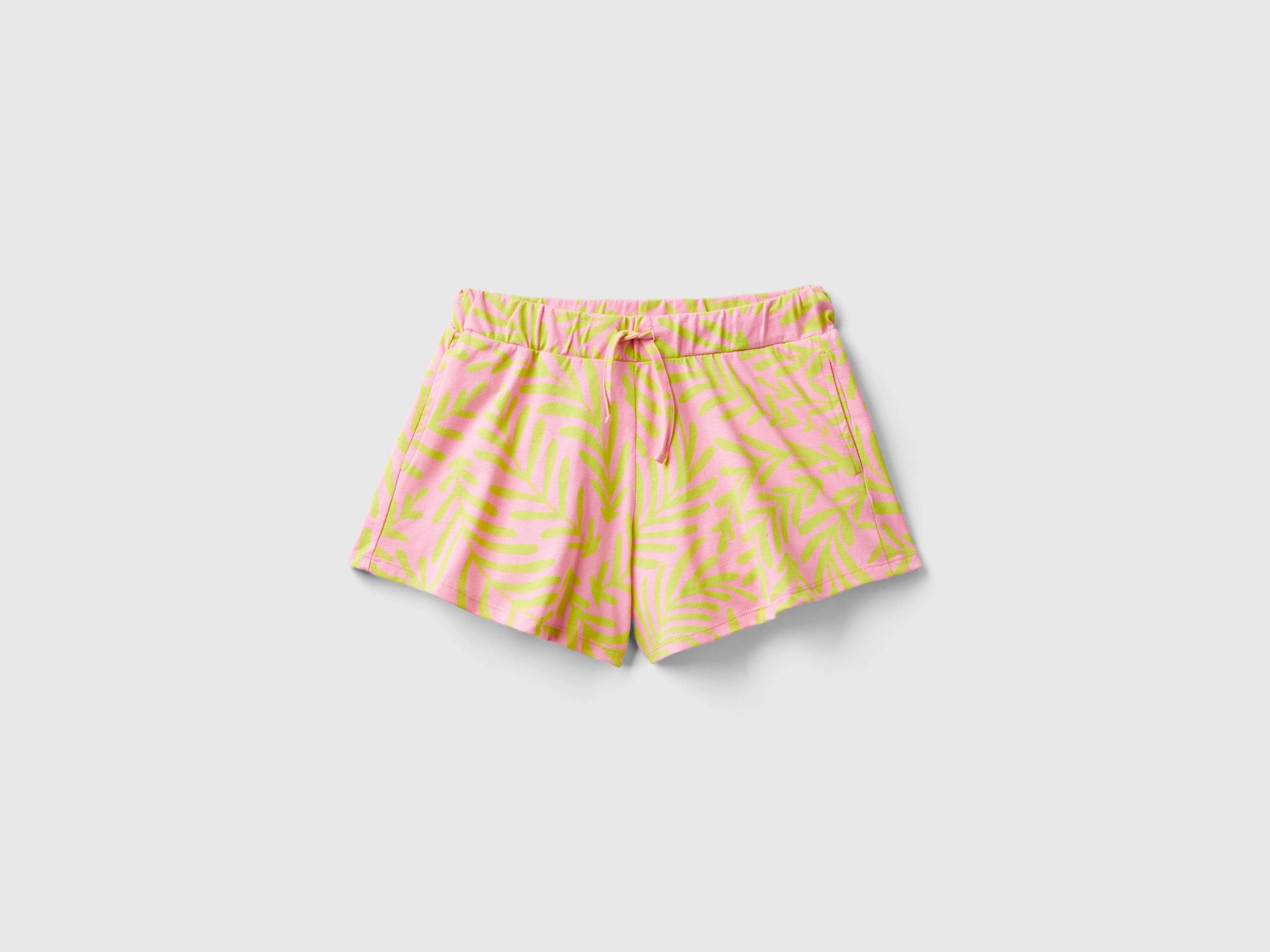 Benetton, Shorts Rosa Chiaro Con Stampa Tropicale, Rosa Tenue, Bambini