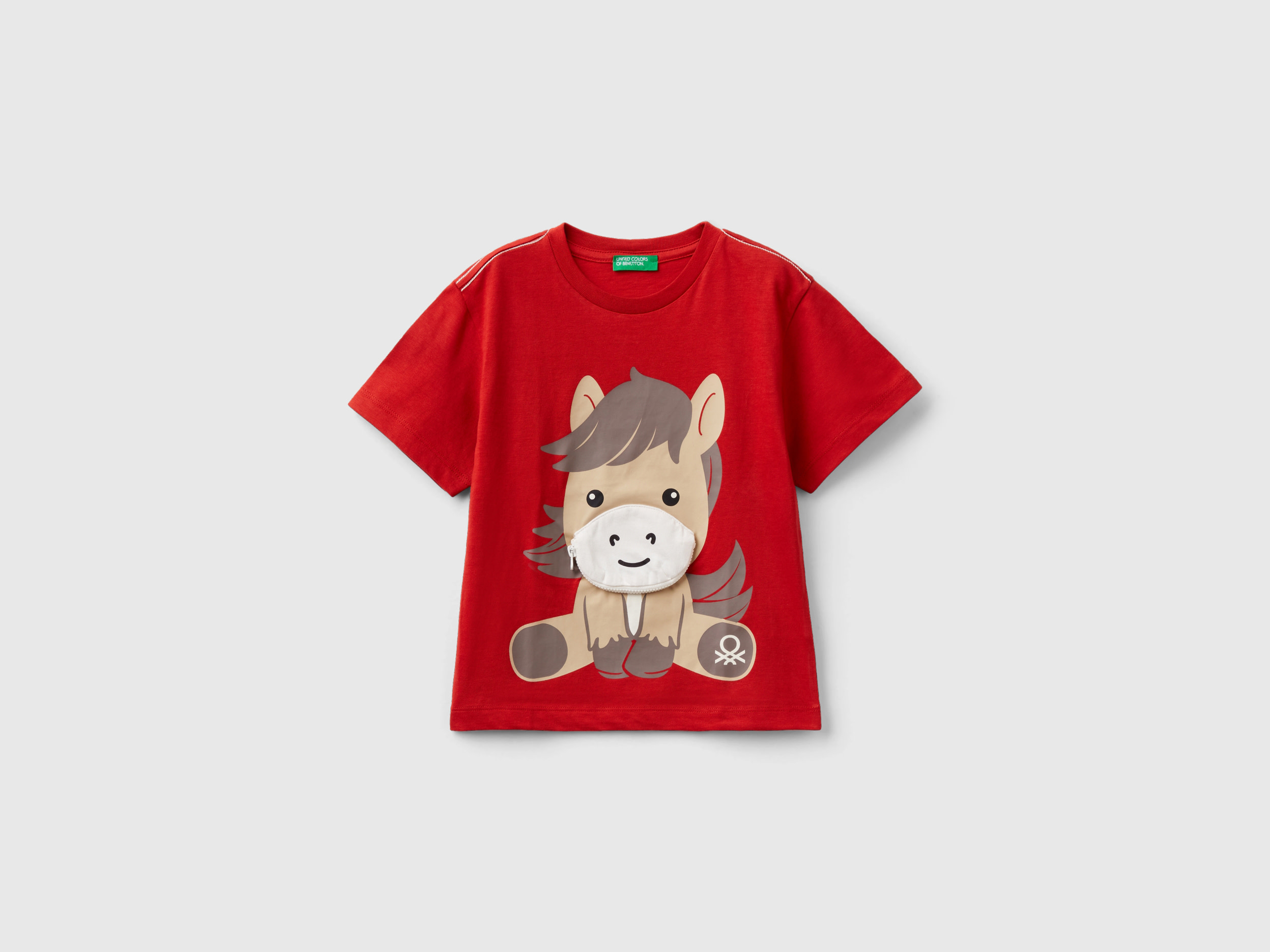Benetton, T-shirt With Pouch Applique, size 2-3, Red, Kids