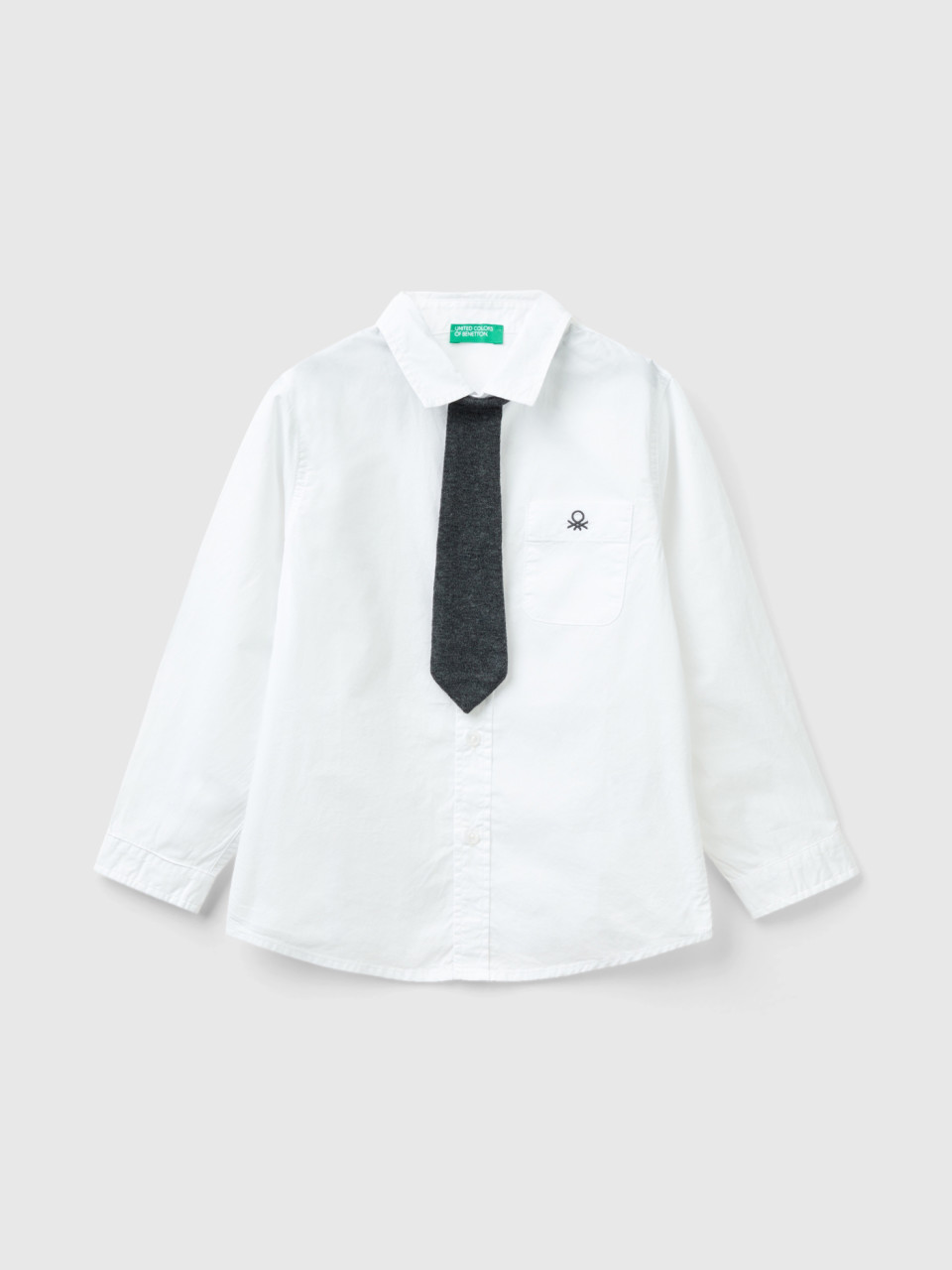 Benetton, Camisa Com Gravata Removível, Branco, Crianças