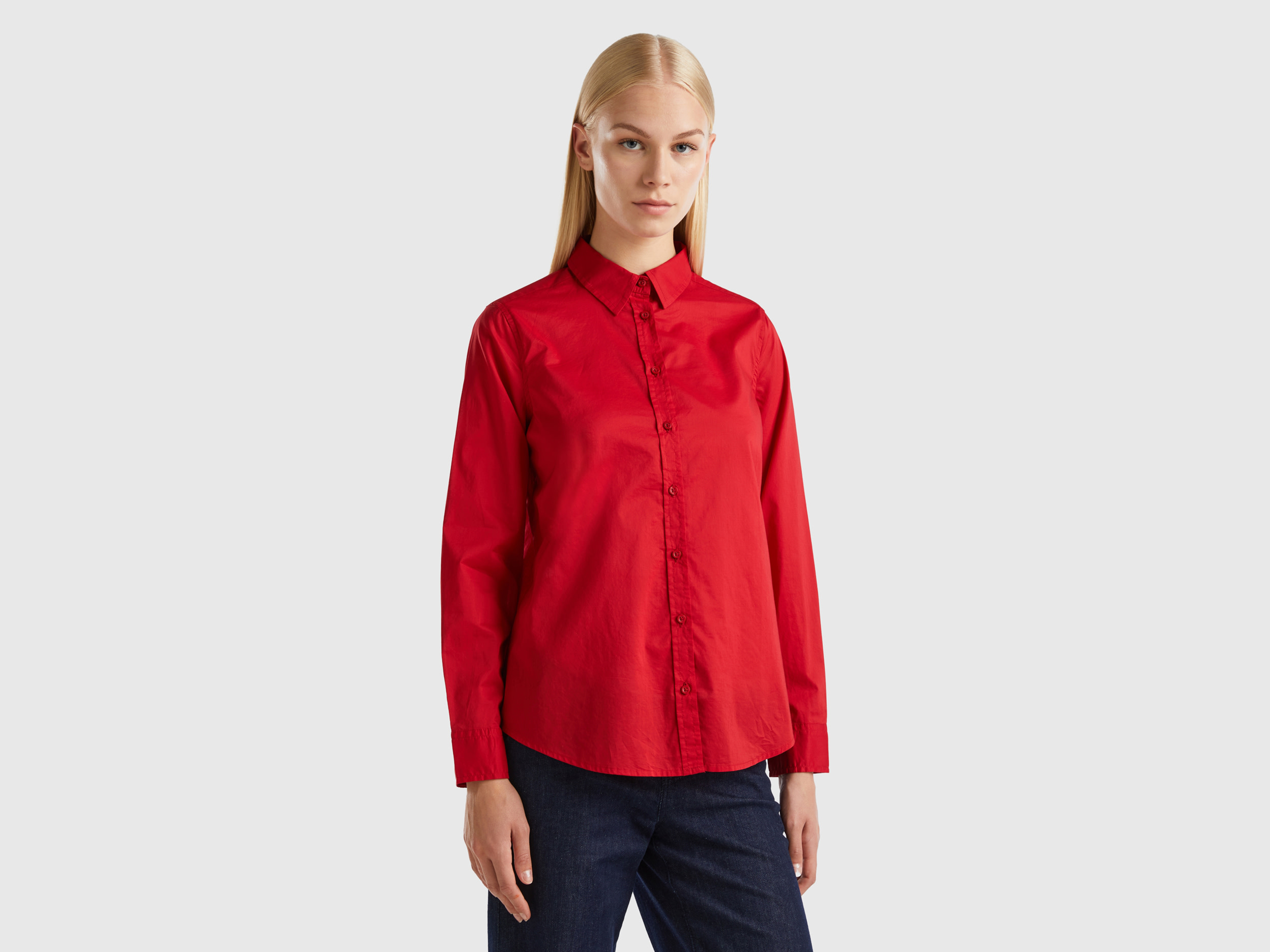 Benetton, Shirt In Lightweight Cotton, size XS, Red, Women