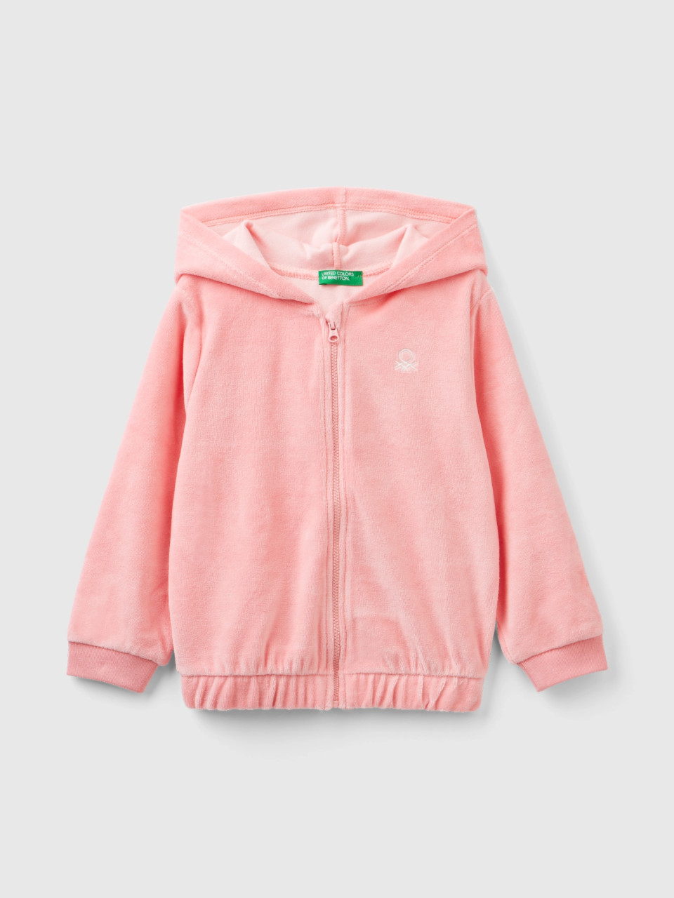 Benetton, Chenille Sweatshirt With Zip And Hood, Pink, Kids