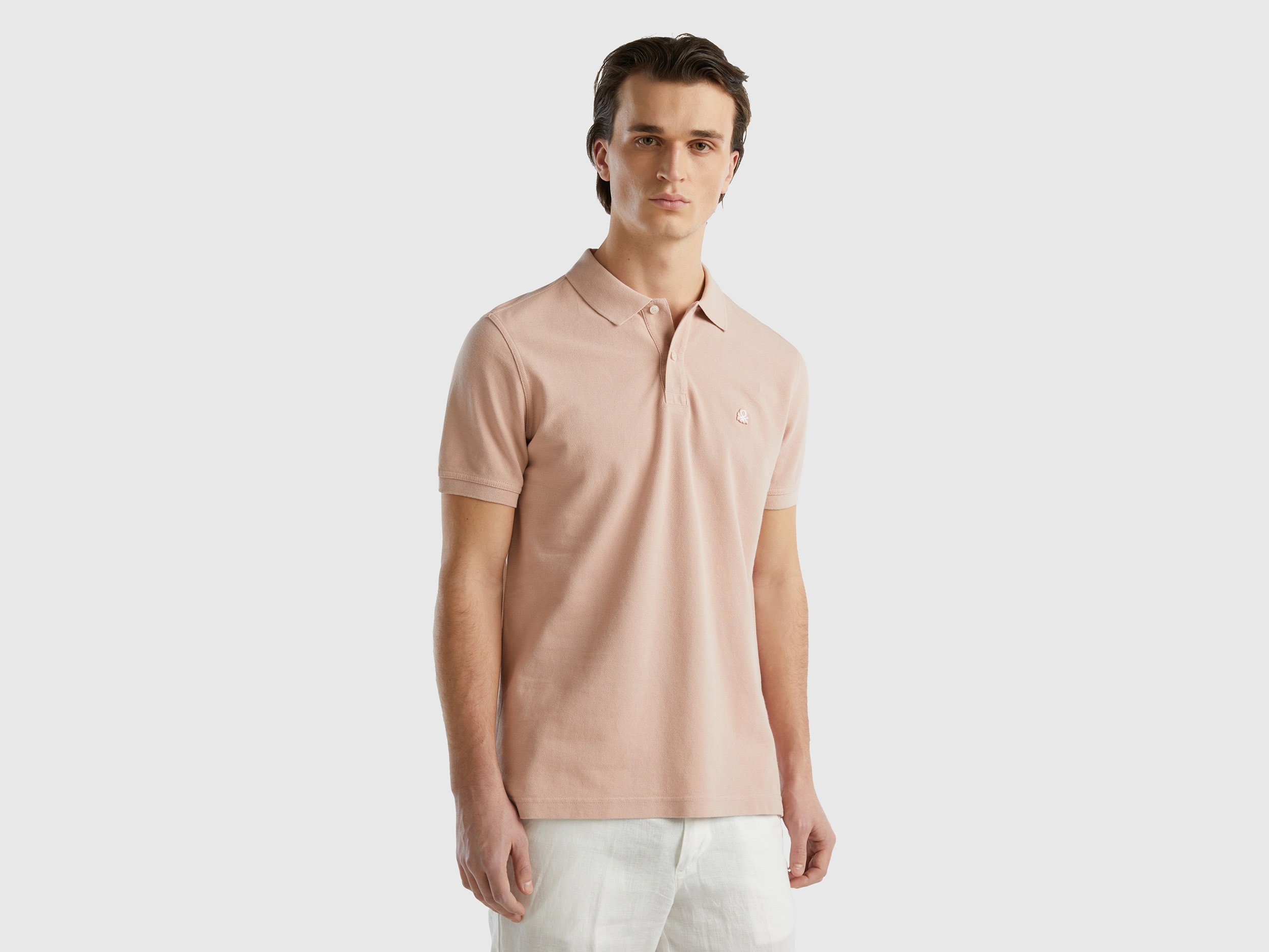 Benetton, Pink Regular Fit Polo, size L, Nude, Men