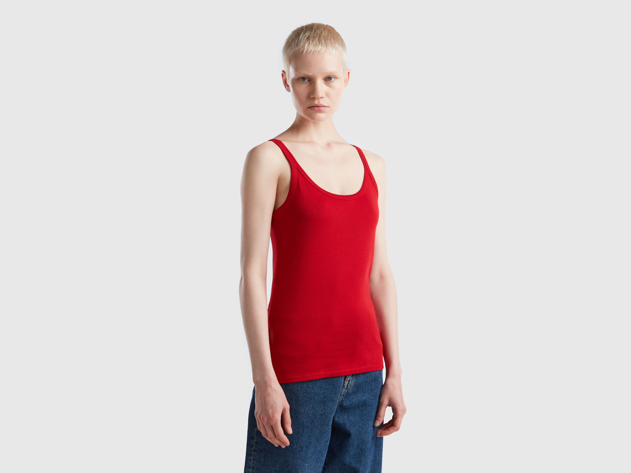 Benetton, Ribbed Tank Top, size L, Red, Women