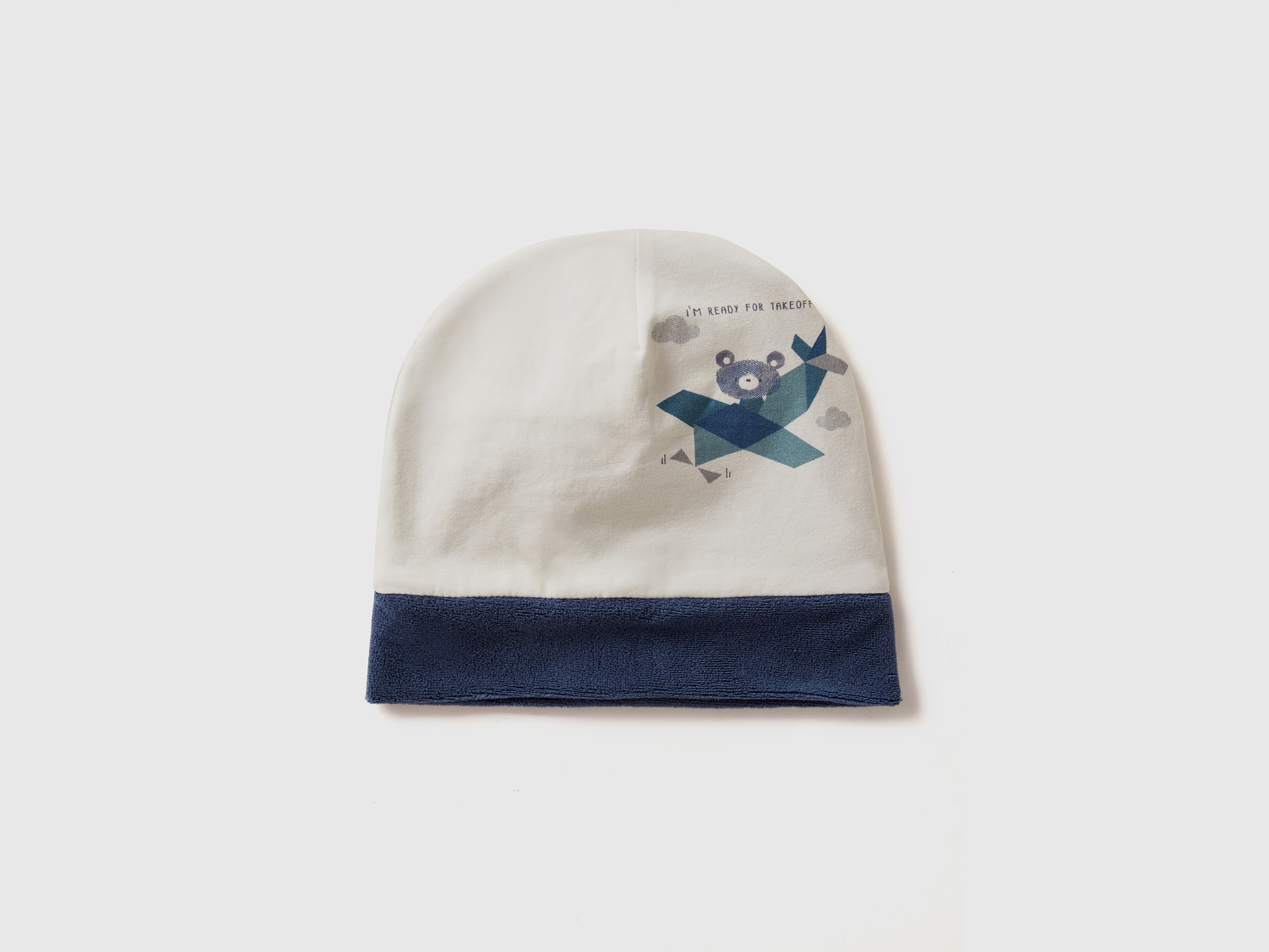 Benetton, Cappellino Con Stampa In Cotone Stretch, Avio, Bambini