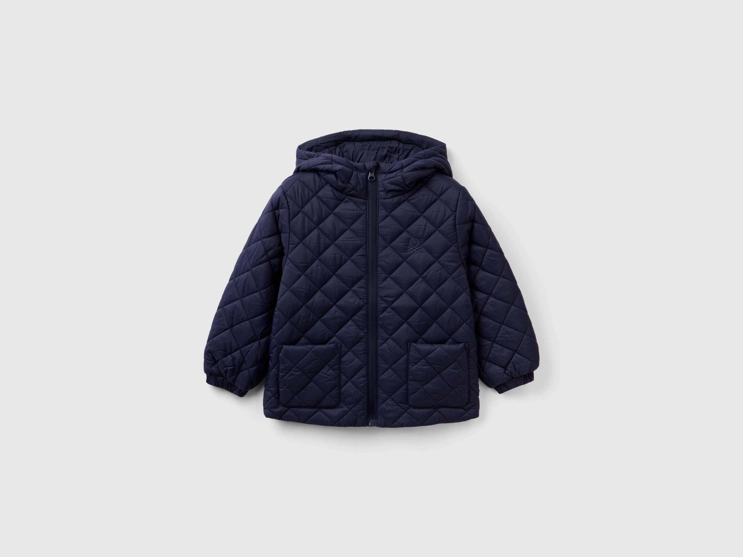 Benetton, Quilted Jacket With Hood, size 5-6, Dark Blue, Kids