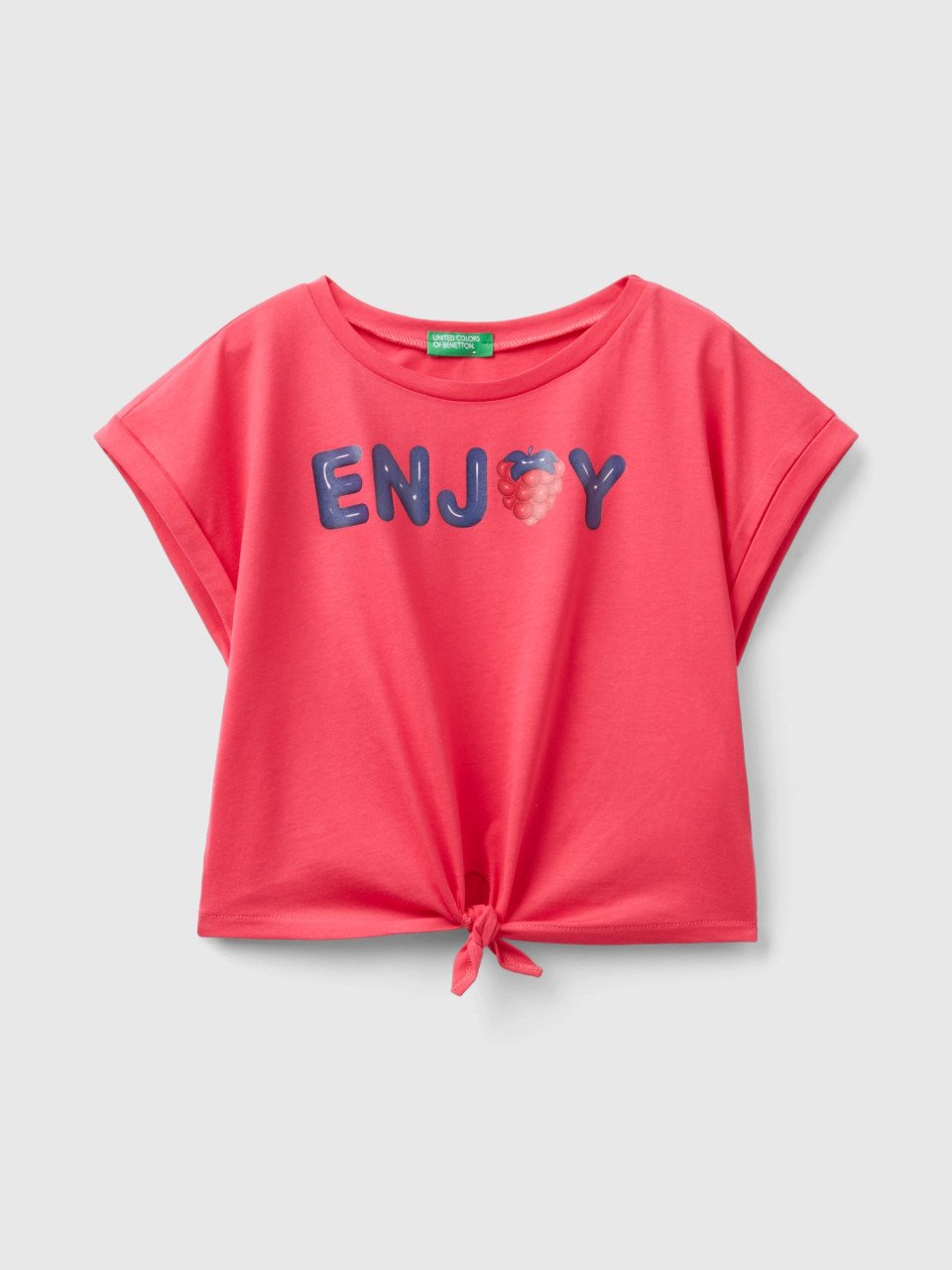 Benetton, T-shirt With Print And Knot, Fuchsia, Kids