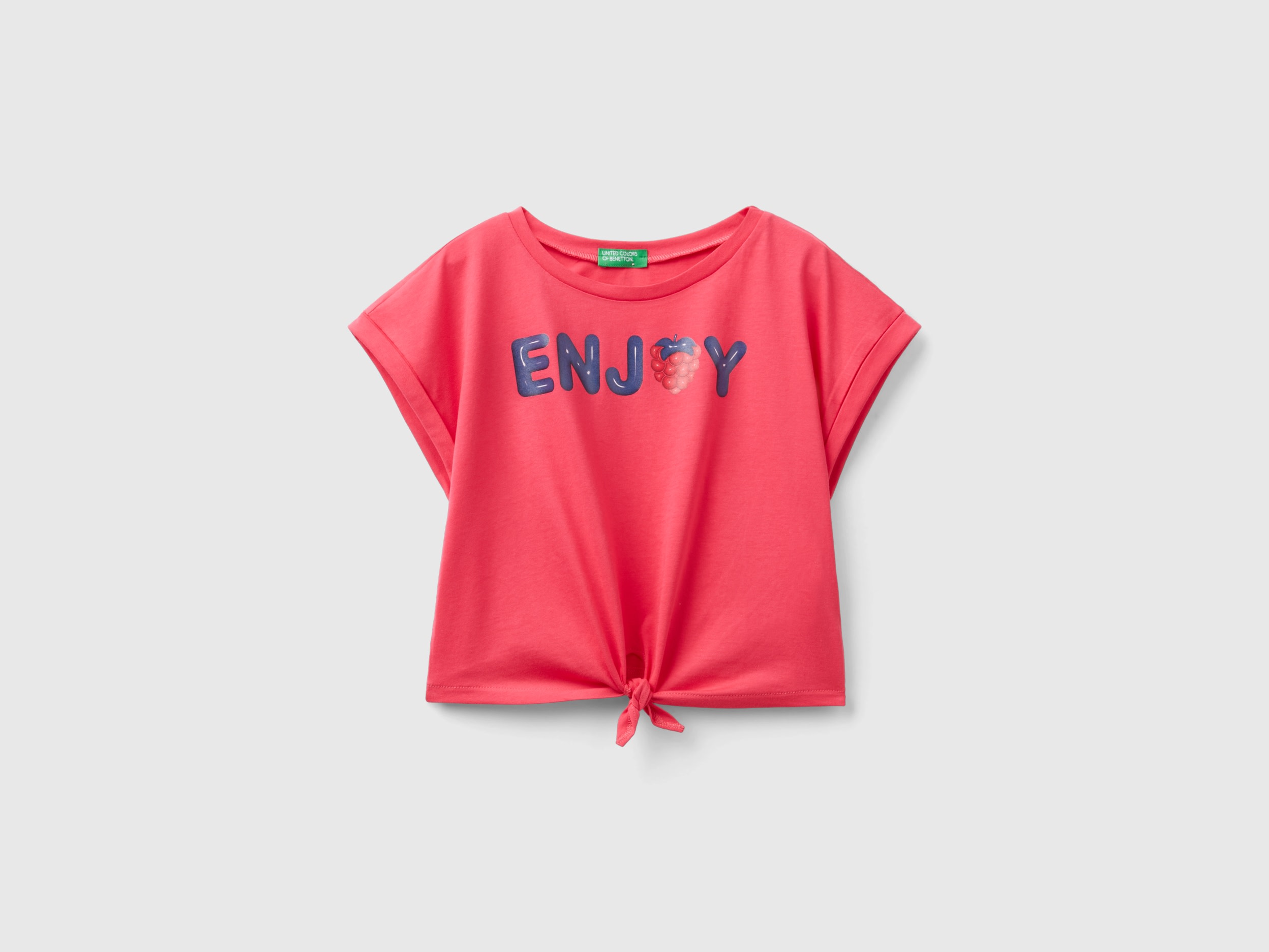 Image of Benetton, T-shirt With Print And Knot, size S, Fuchsia, Kids