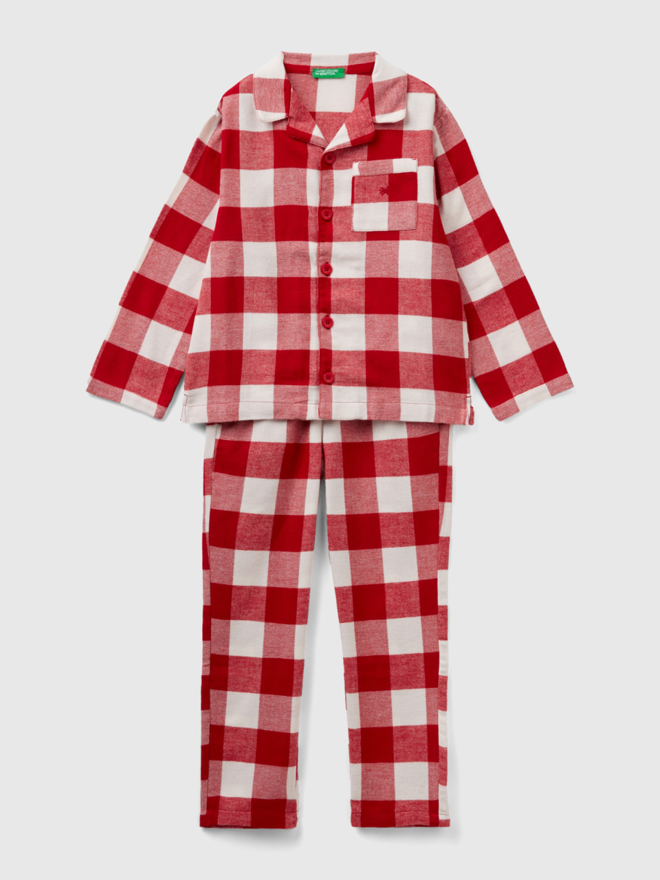 Benetton, Red And White Check Flannel Pyjamas, Red, Kids
