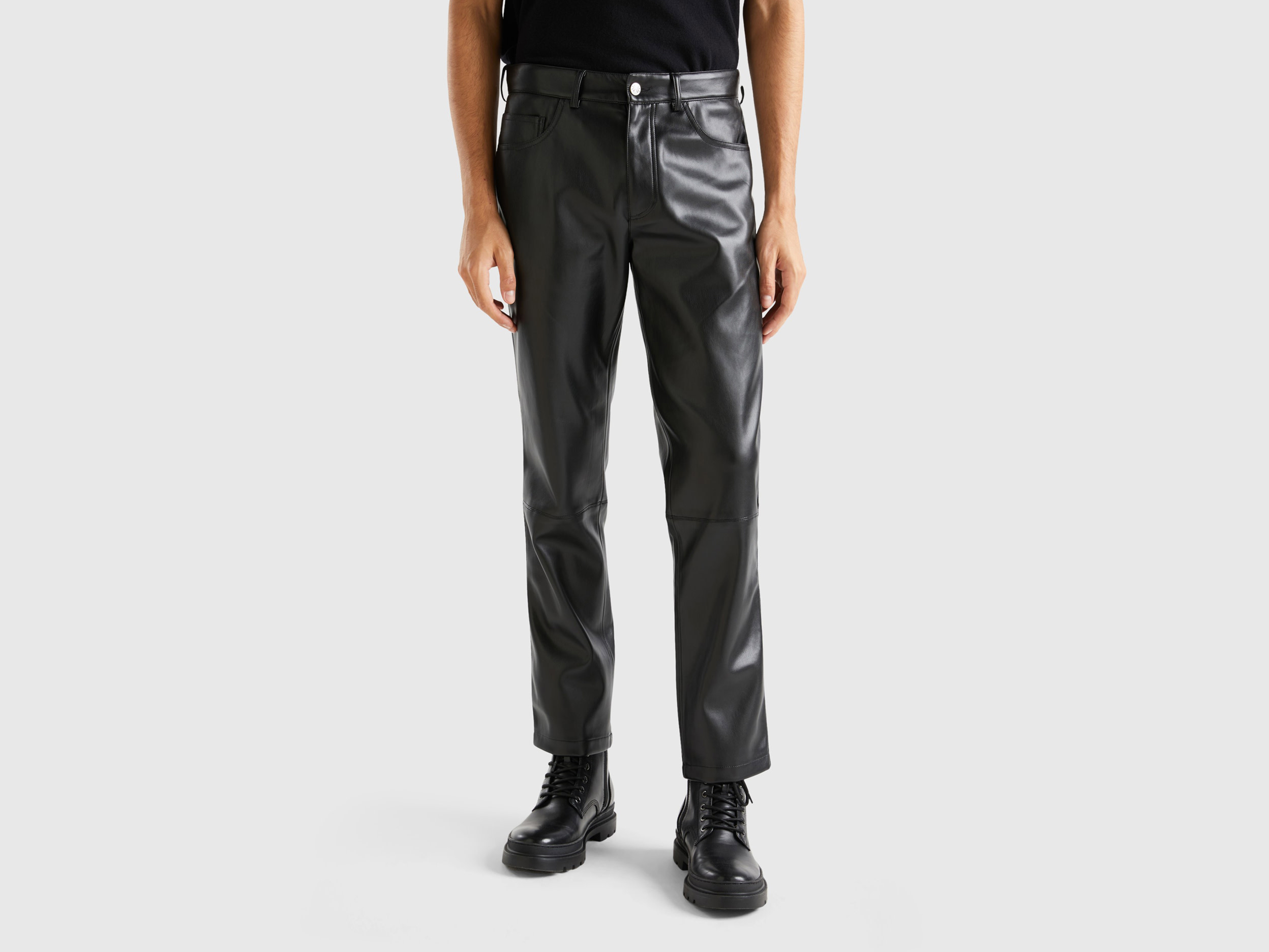 Benetton, Trousers In Imitation Leather Fabric, size 44, Black, Men