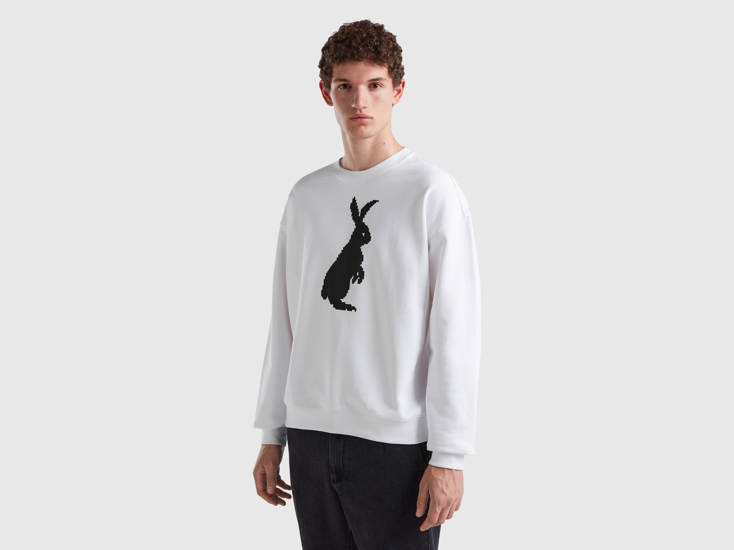 Benetton, Sweatshirt With Bunny Print, size XL, White, Men