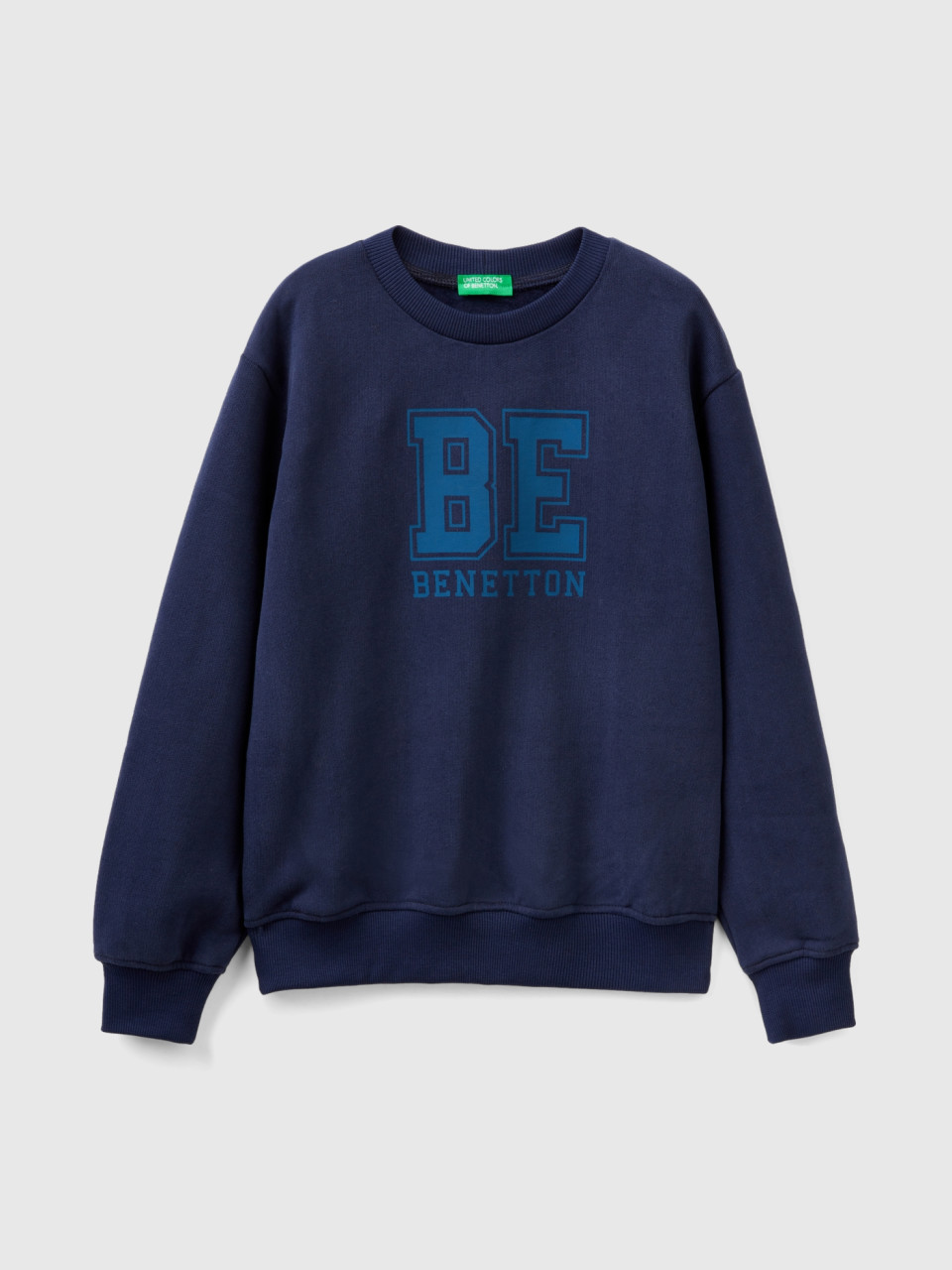 Benetton, Warmer Sweater Mit Logo, Dunkelblau, male