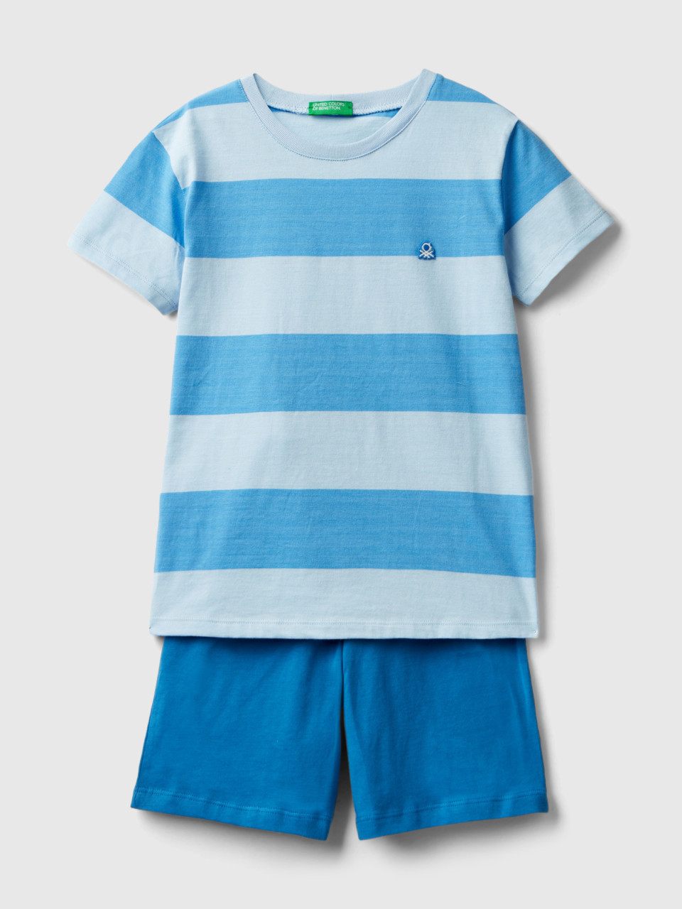 Benetton, Pijama Con Camiseta De Rayas, Azul Claro, Niños