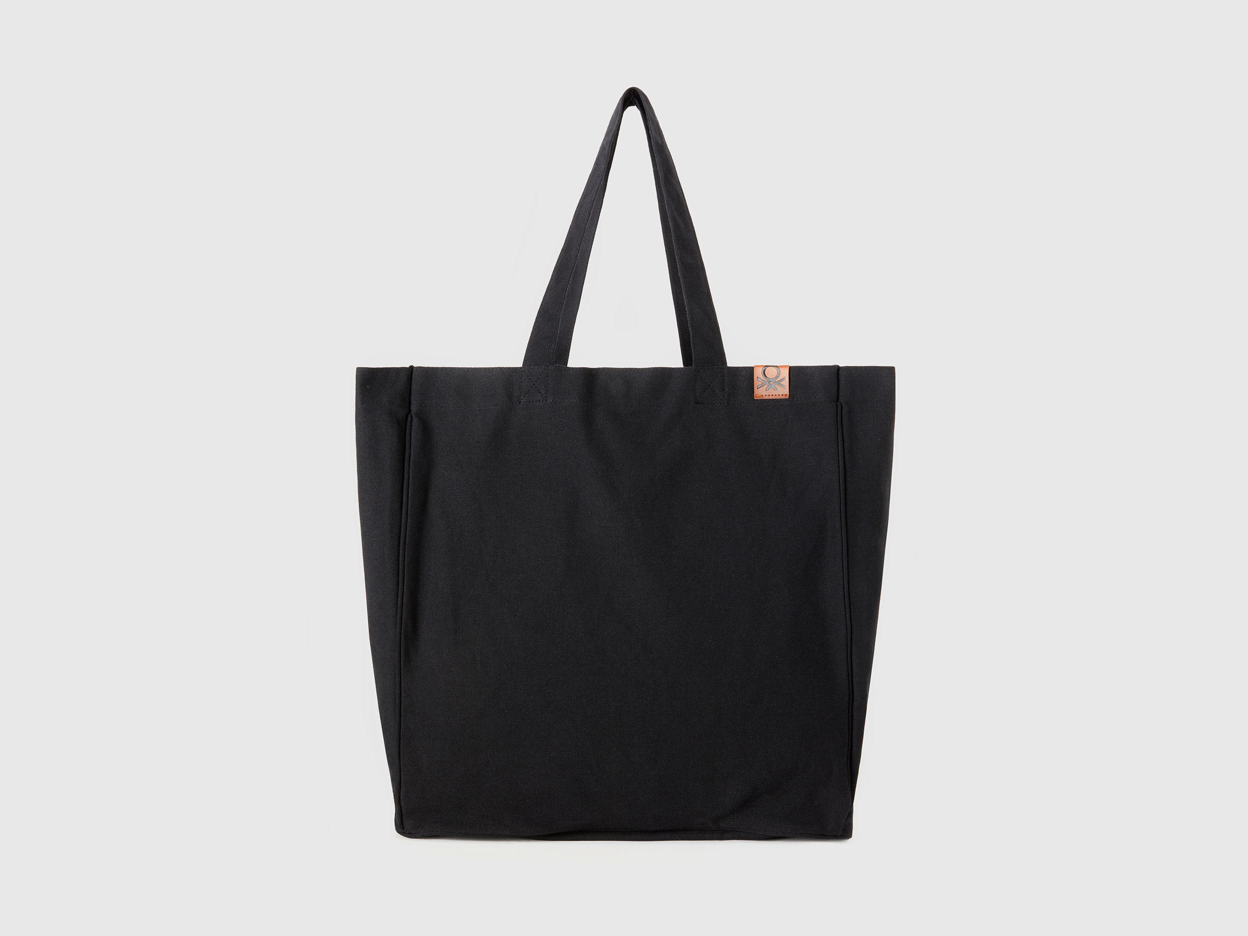 Benetton, Shopping Bag In Canvas, Nero, Donna