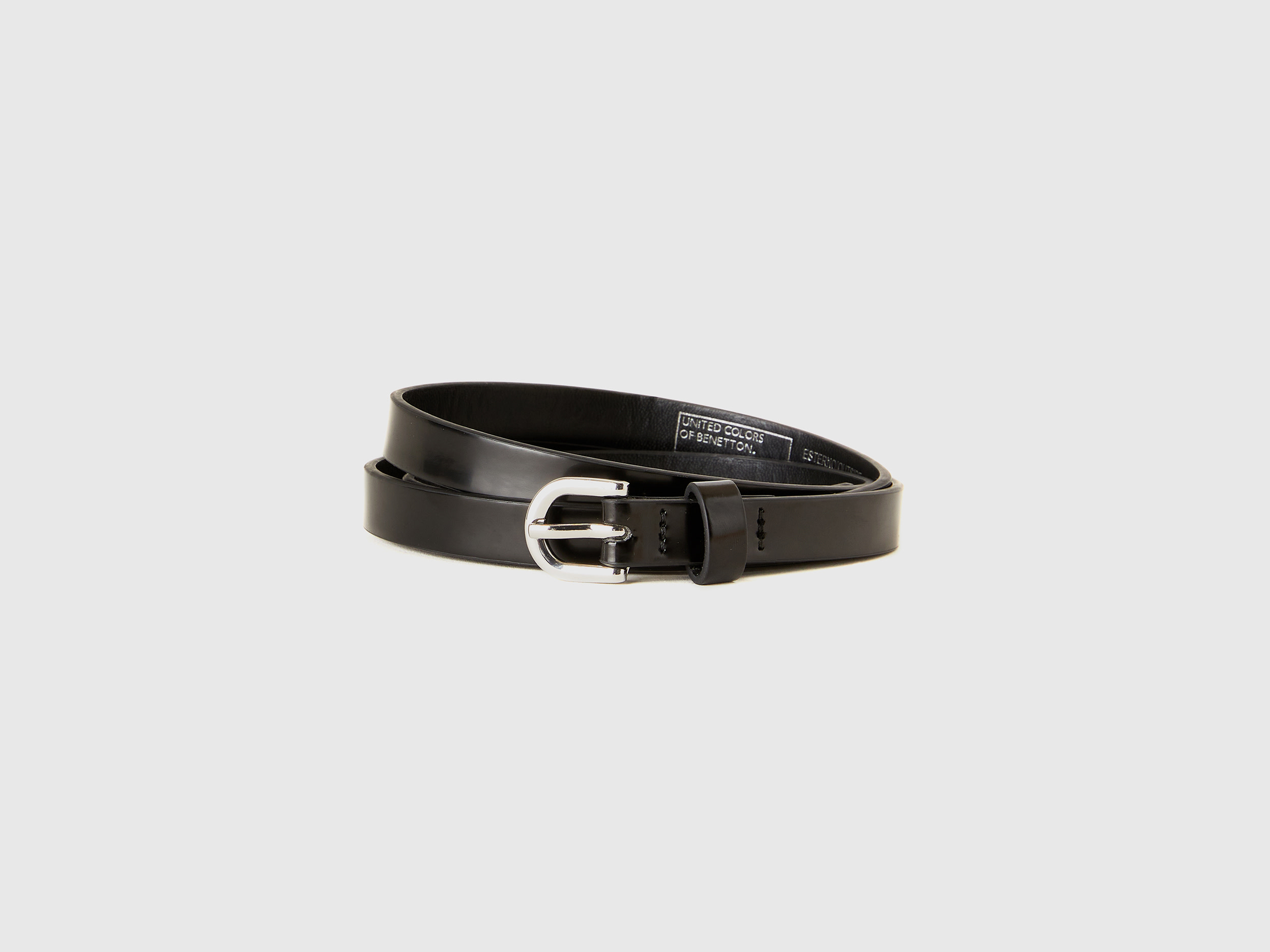 Benetton, Cintura Bassa Effetto Vernice, Nero, Donna