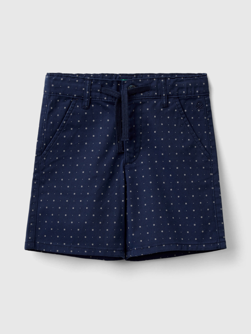 Benetton, Micro Patterned Shorts With Drawstring, Dark Blue, Kids
