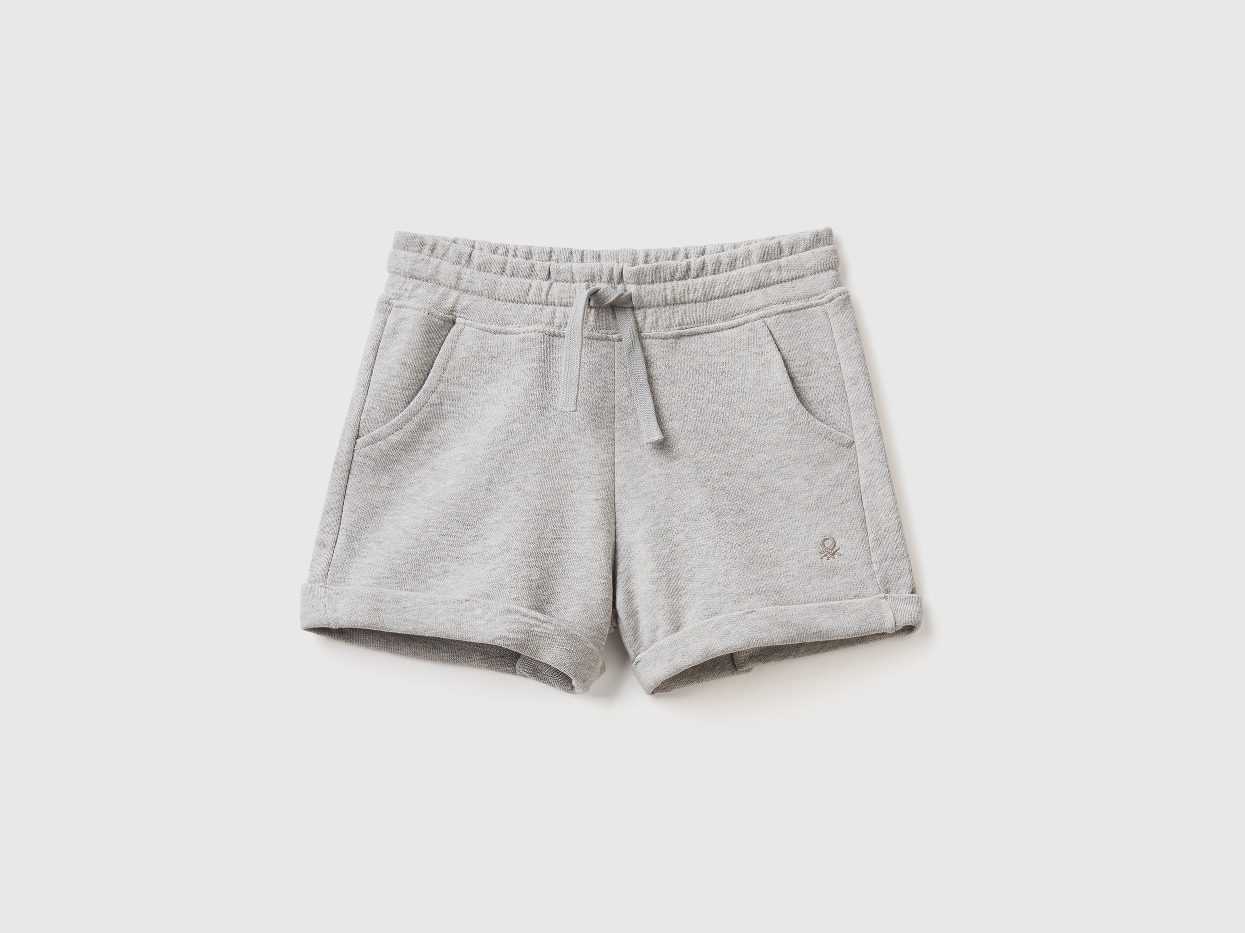 Benetton, Shorts In Felpa 100% Cotone, Grigio Chiaro, Bambini