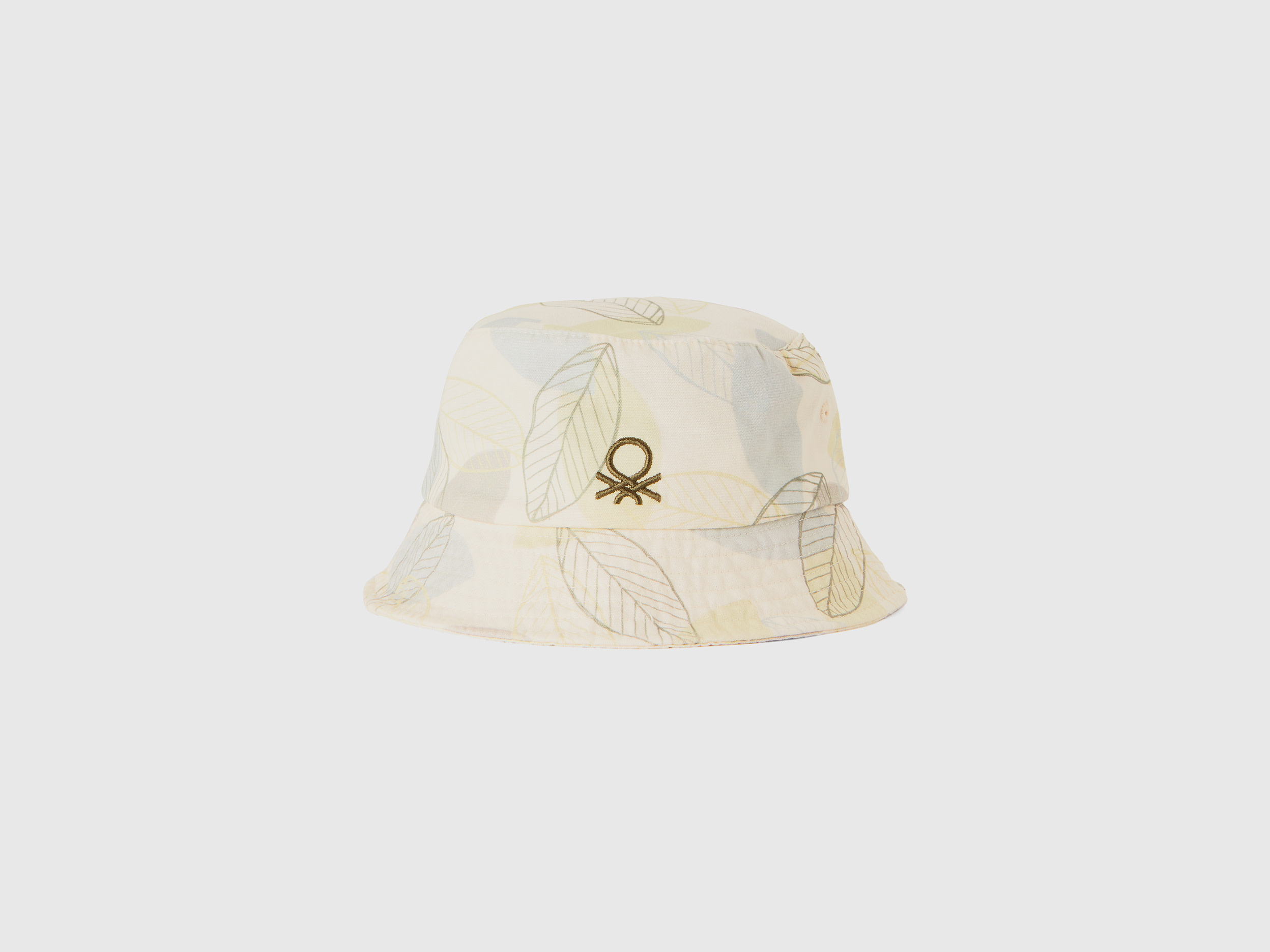 Benetton, Cappellino Alla Pescatora Con Stampa Foglie, Bianco Panna, Bambini