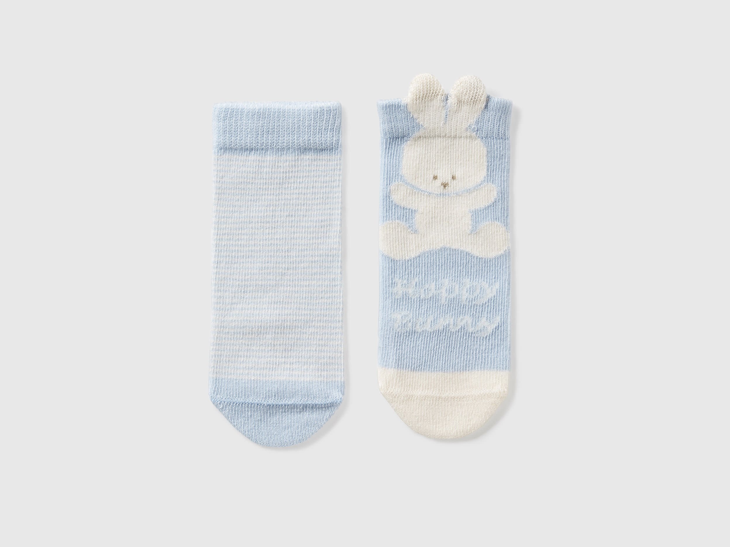 Benetton, Set Gestreifte Socken Mit Häschen, size 74, Blassblau, unisex