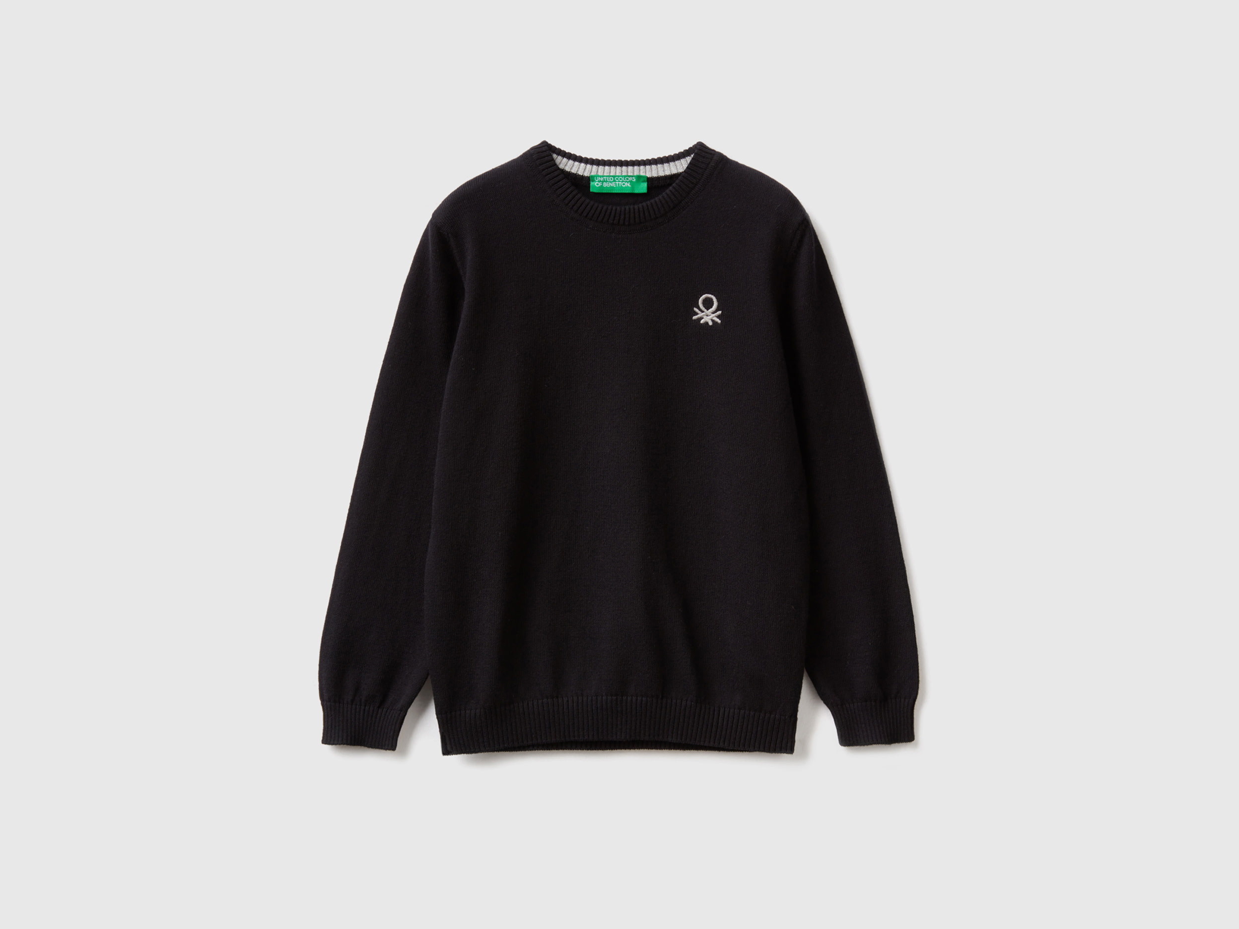 Benetton, Regular Fit Sweater In 100% Cotton, size 18-24, Black, Kids