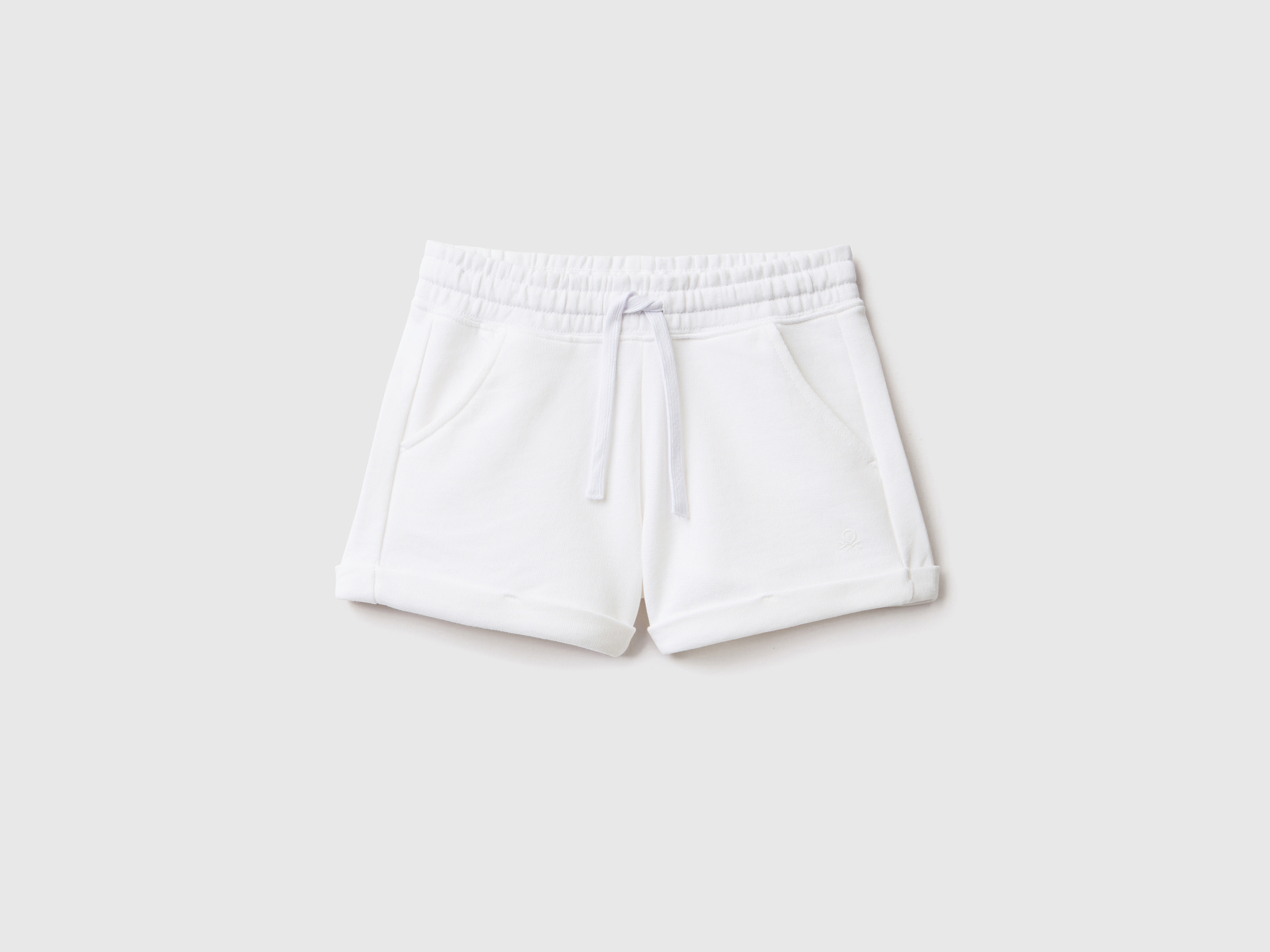 Benetton, Shorts In Felpa 100% Cotone, Bianco, Bambini