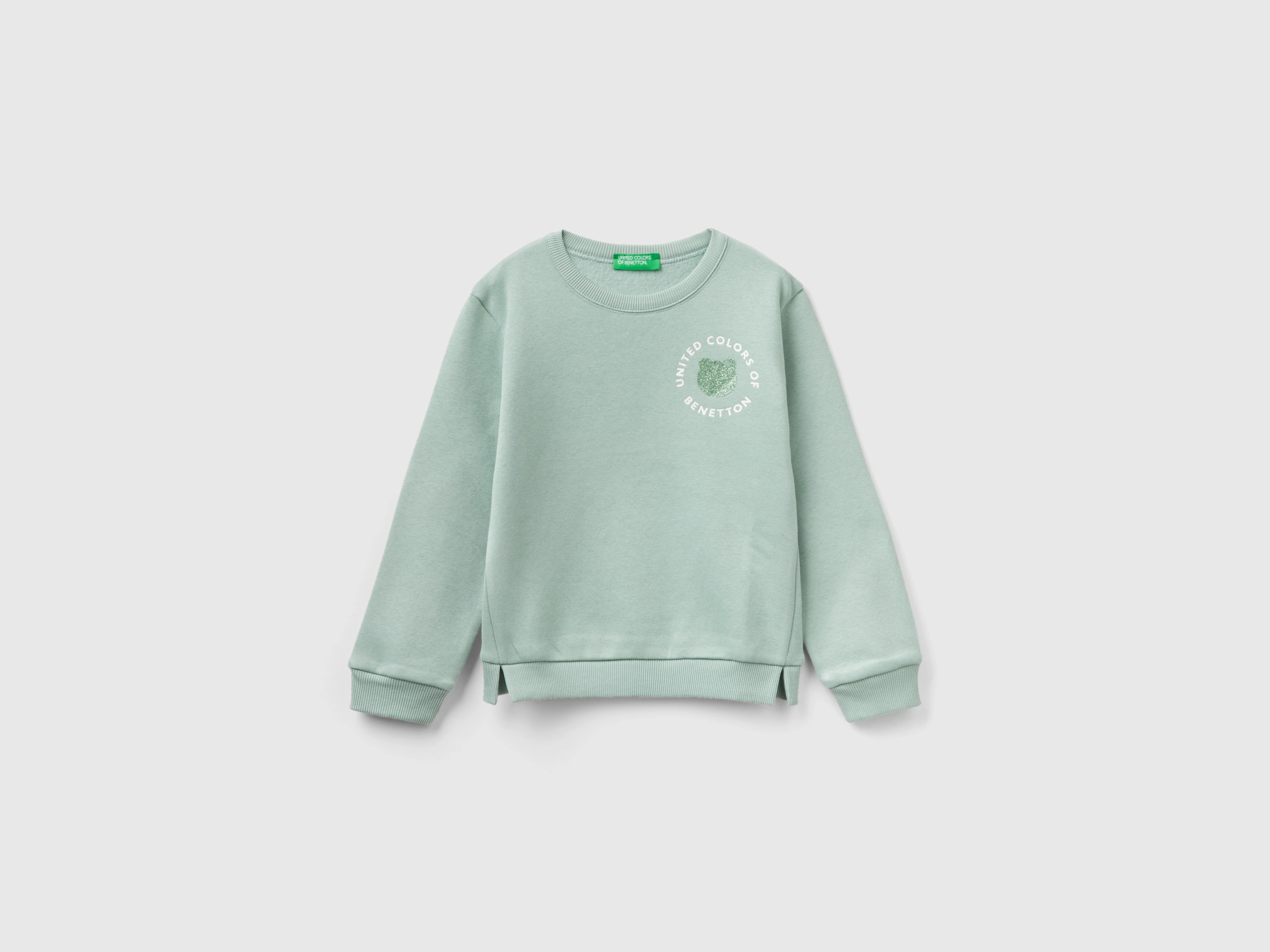 Benetton, Pullover Sweatshirt With Glittery Print, size 4-5, Aqua, Kids