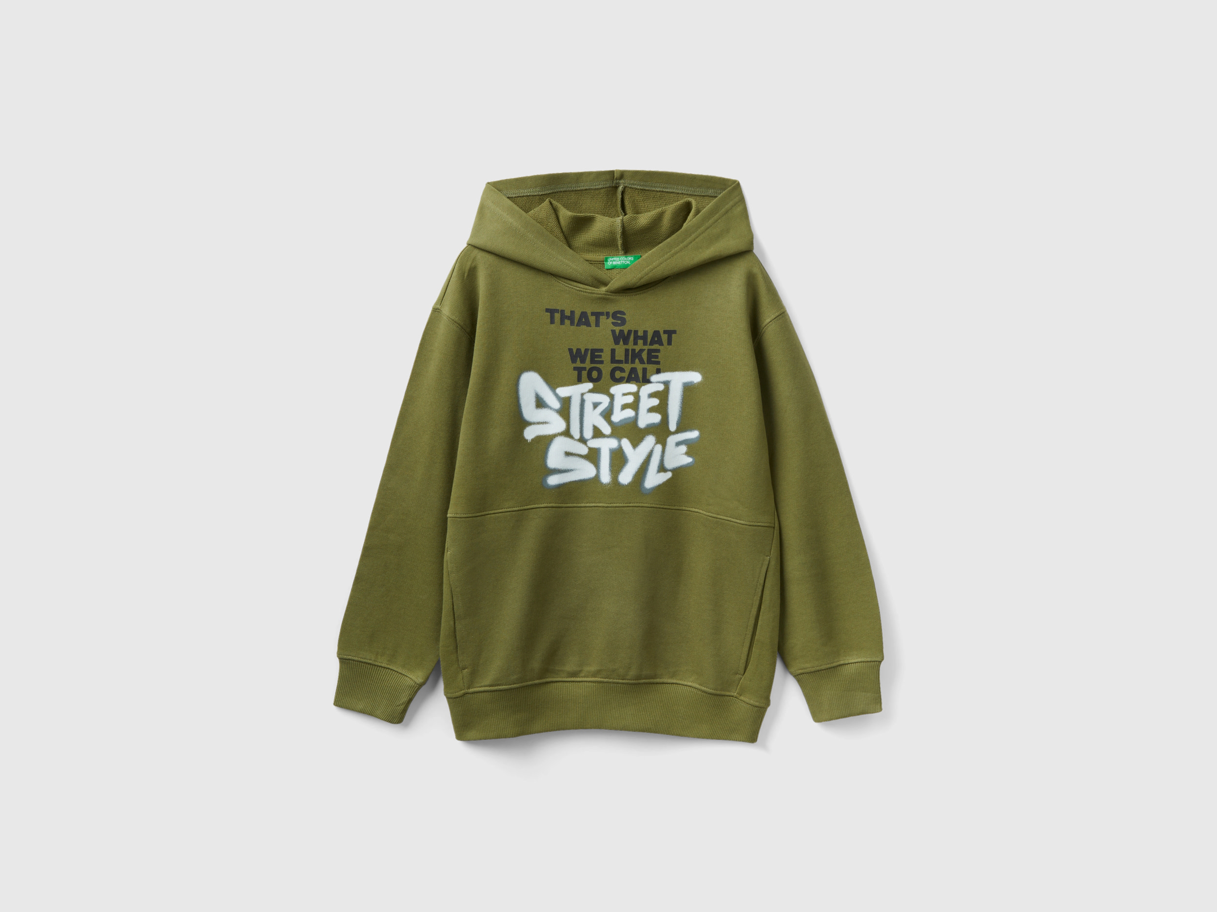 Benetton, Sweatshirt With Print, size XL, Military Green, Kids