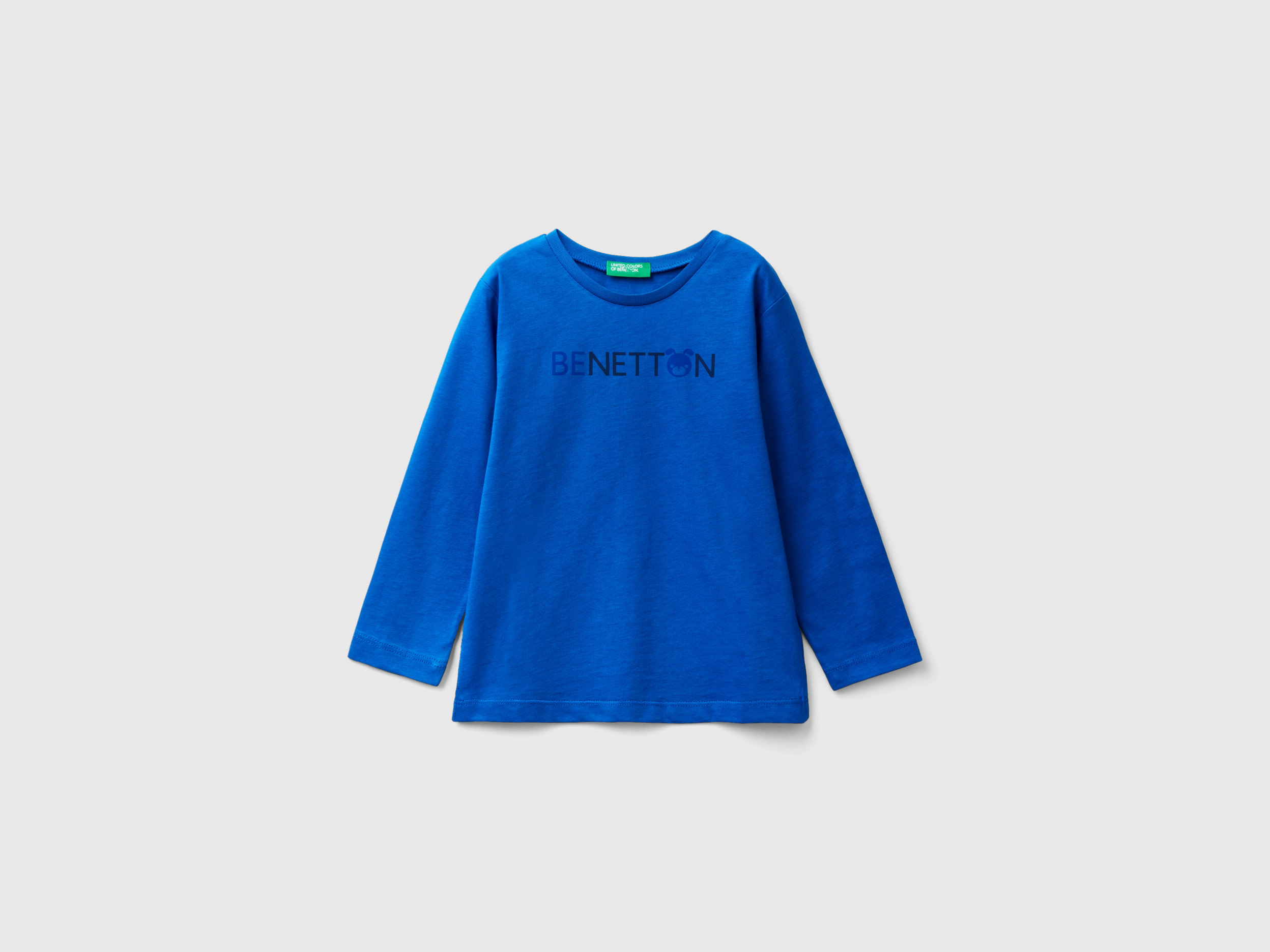 Benetton, Long Sleeve Organic Cotton T-shirt, size 12-18, Bright Blue, Kids