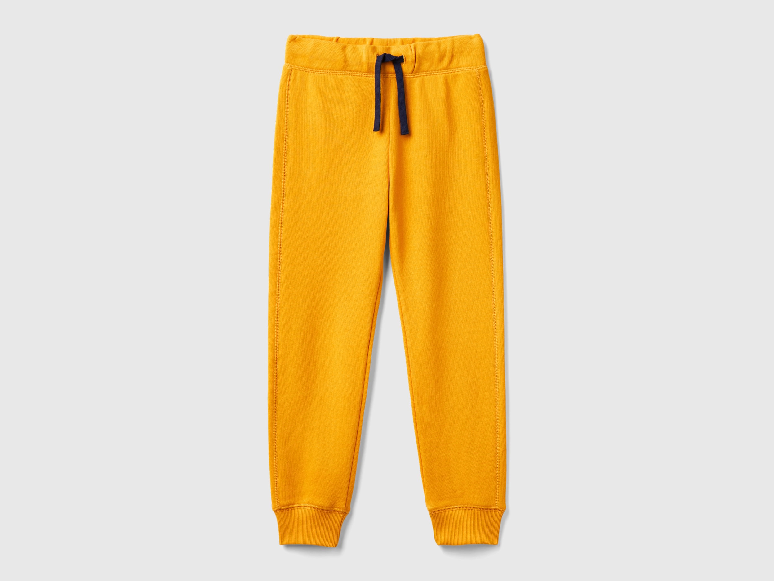 Benetton, Pantaloni In Felpa 100% Cotone, Senape, Bambini