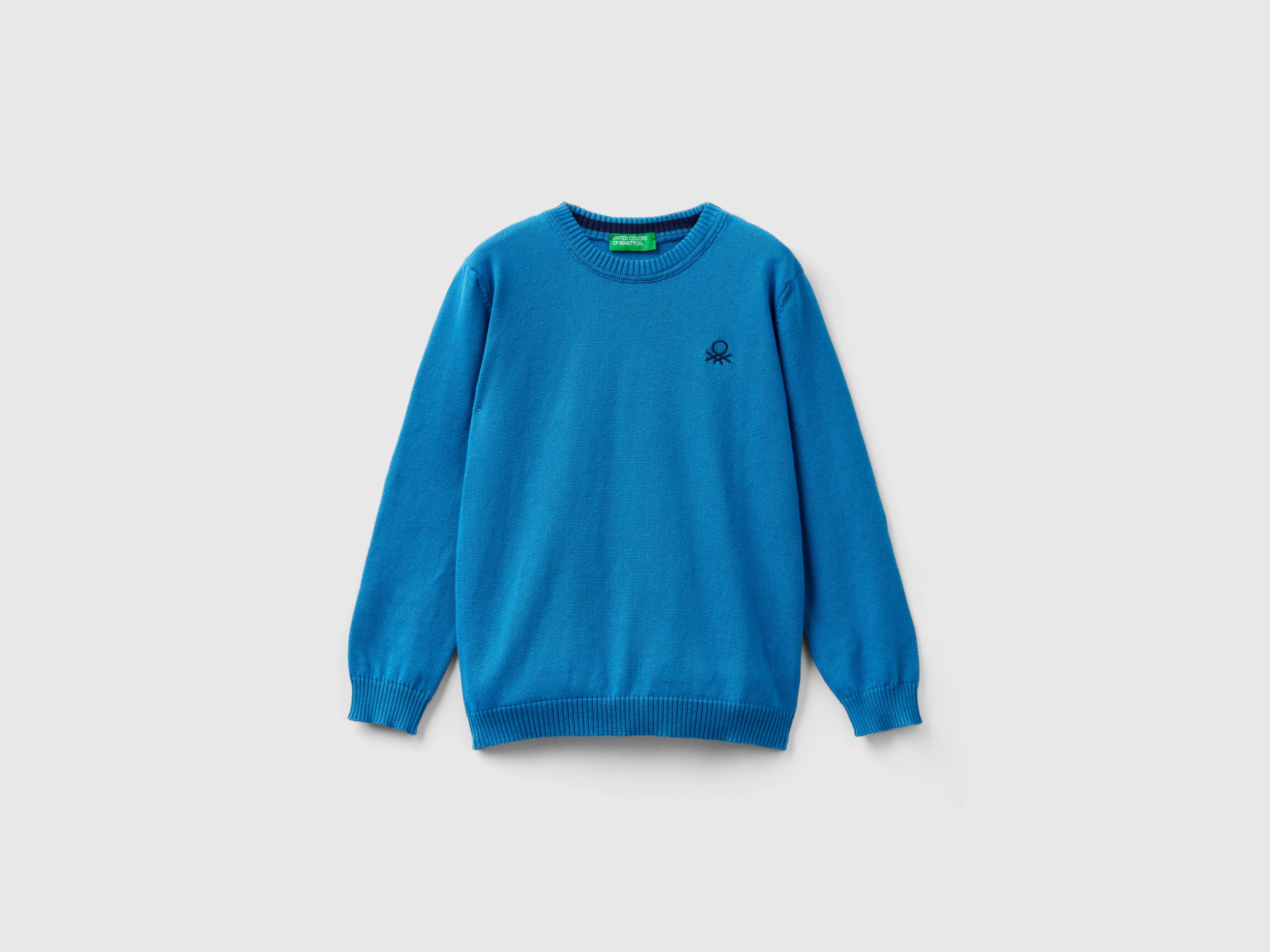 Benetton, Regular Fit Sweater In 100% Cotton, size 3-4, Blue, Kids