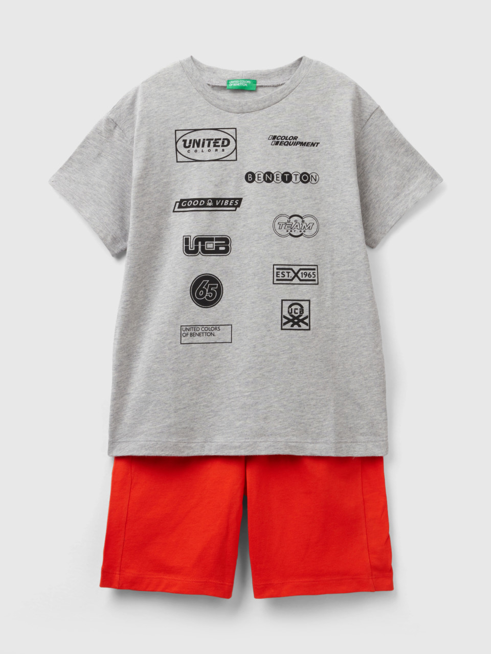 Benetton, Zweiteiler T-shirt Und Bermuda, Hellgrau, male