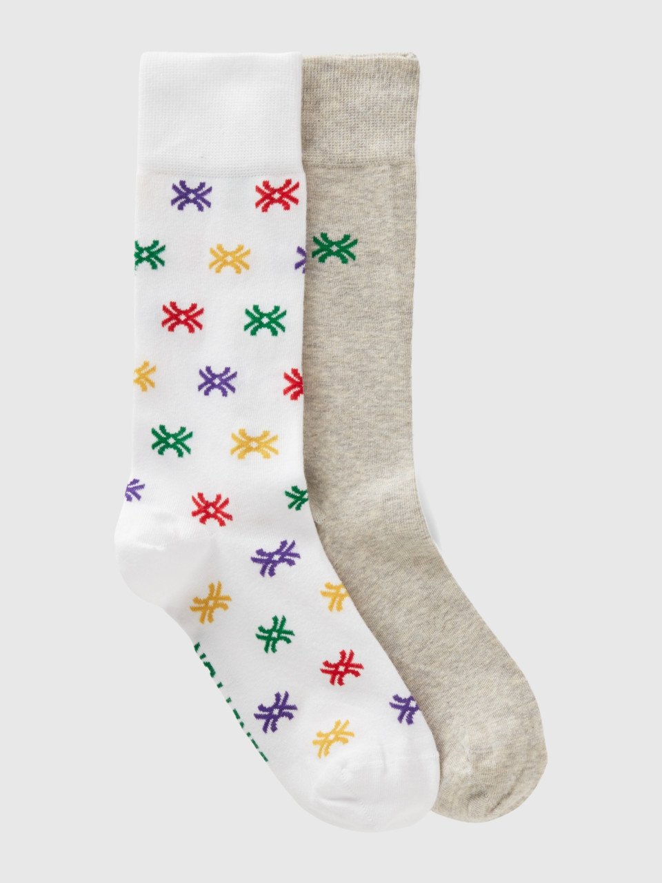 Benetton, Two Pairs Of White And Gray Socks, Gray, Women