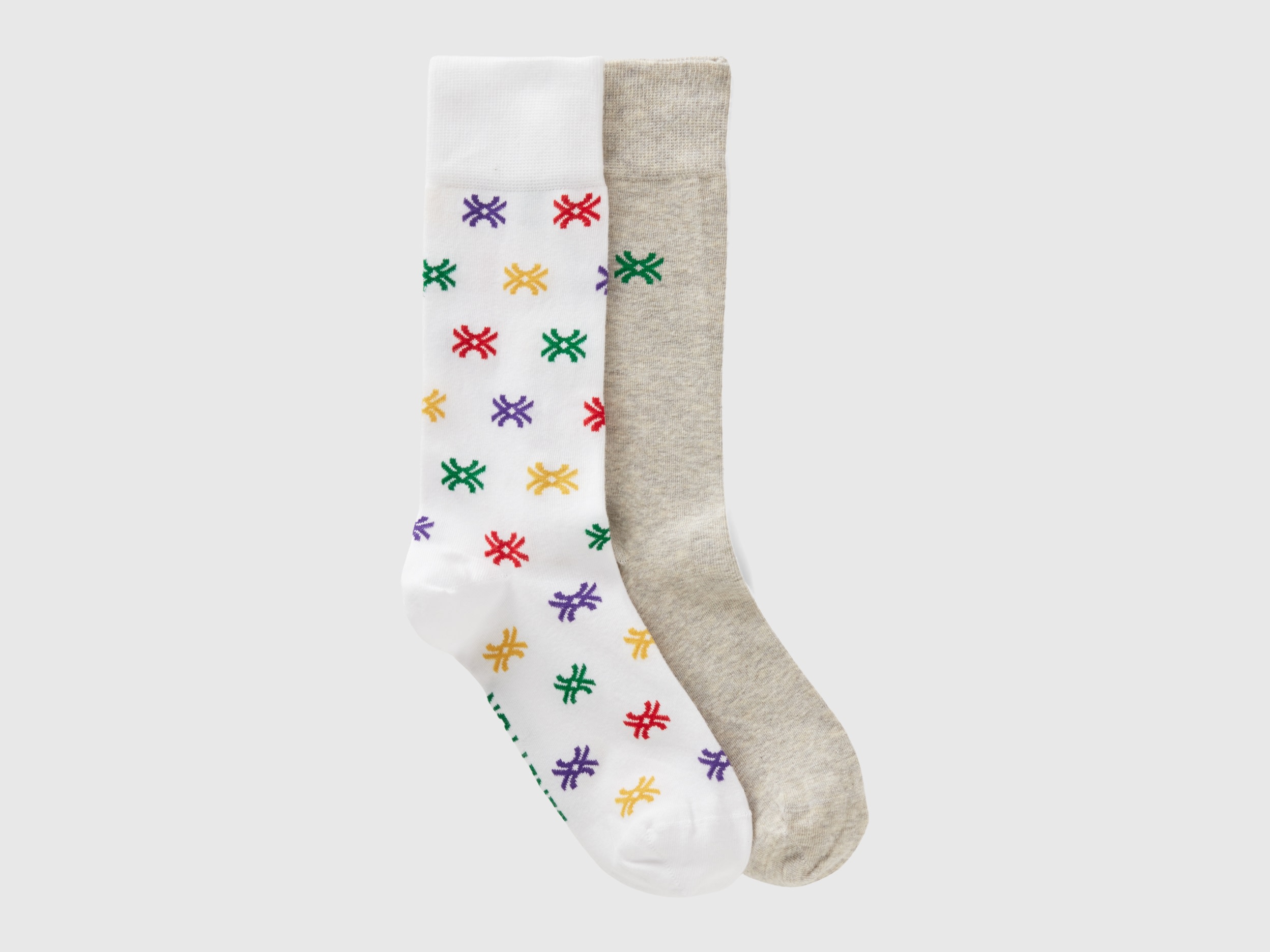 Benetton, Two Pairs Of White And Gray Socks, size 8-11, Gray, Women