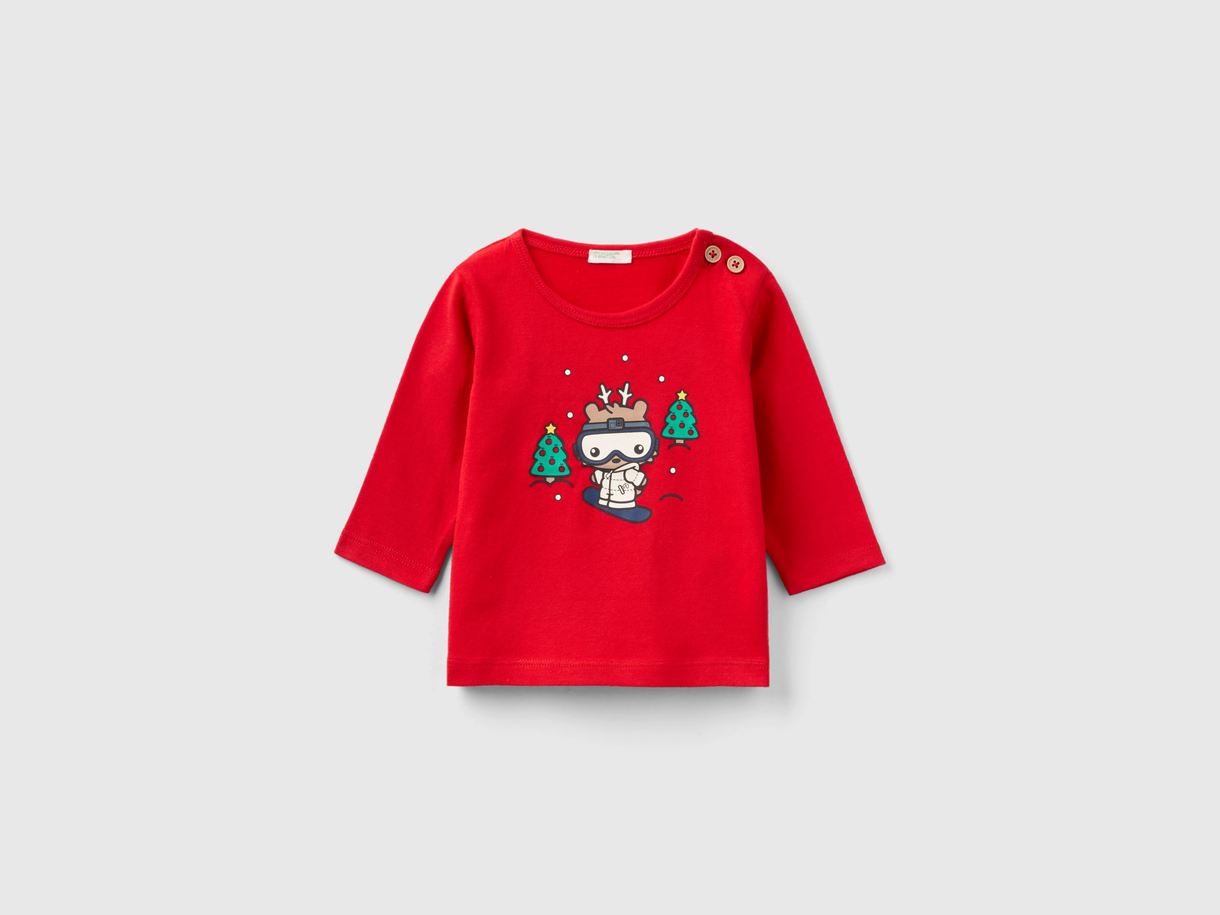 Benetton, T-shirt With Christmas Print, size 0-1, Red, Kids