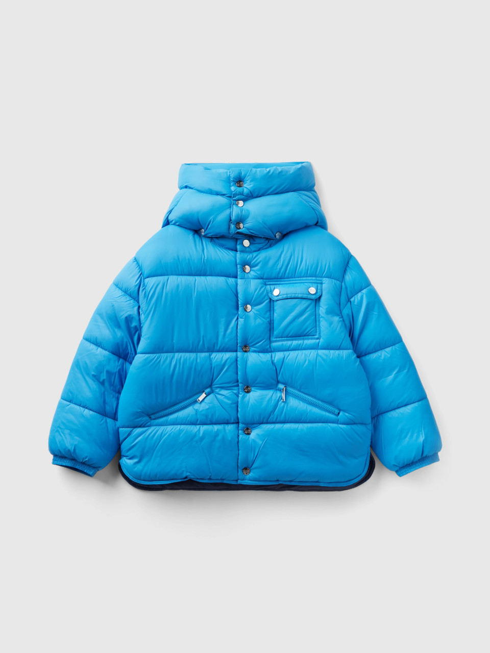 Benetton, Padded Jacket With Removable Hood, Light Blue, Kids